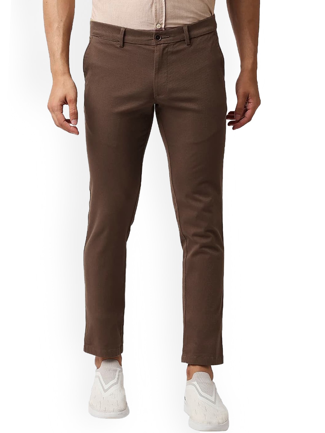 

Basics Men Slim Fit Mid Rise Cotton Regular Trousers, Brown