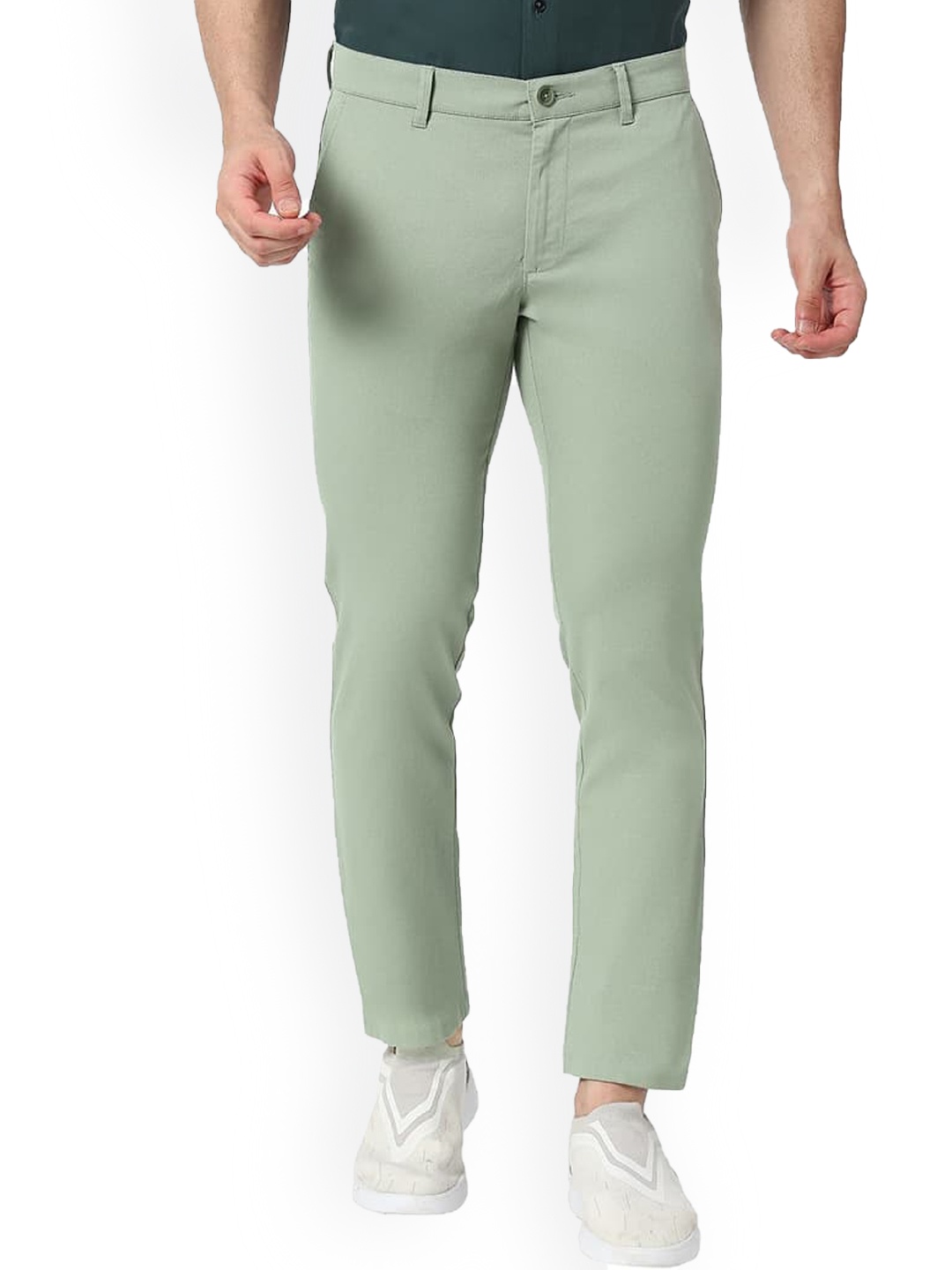 

Basics Men Slim Fit Mid-Rise Cotton Plain Regular Trousers Trousers, Green