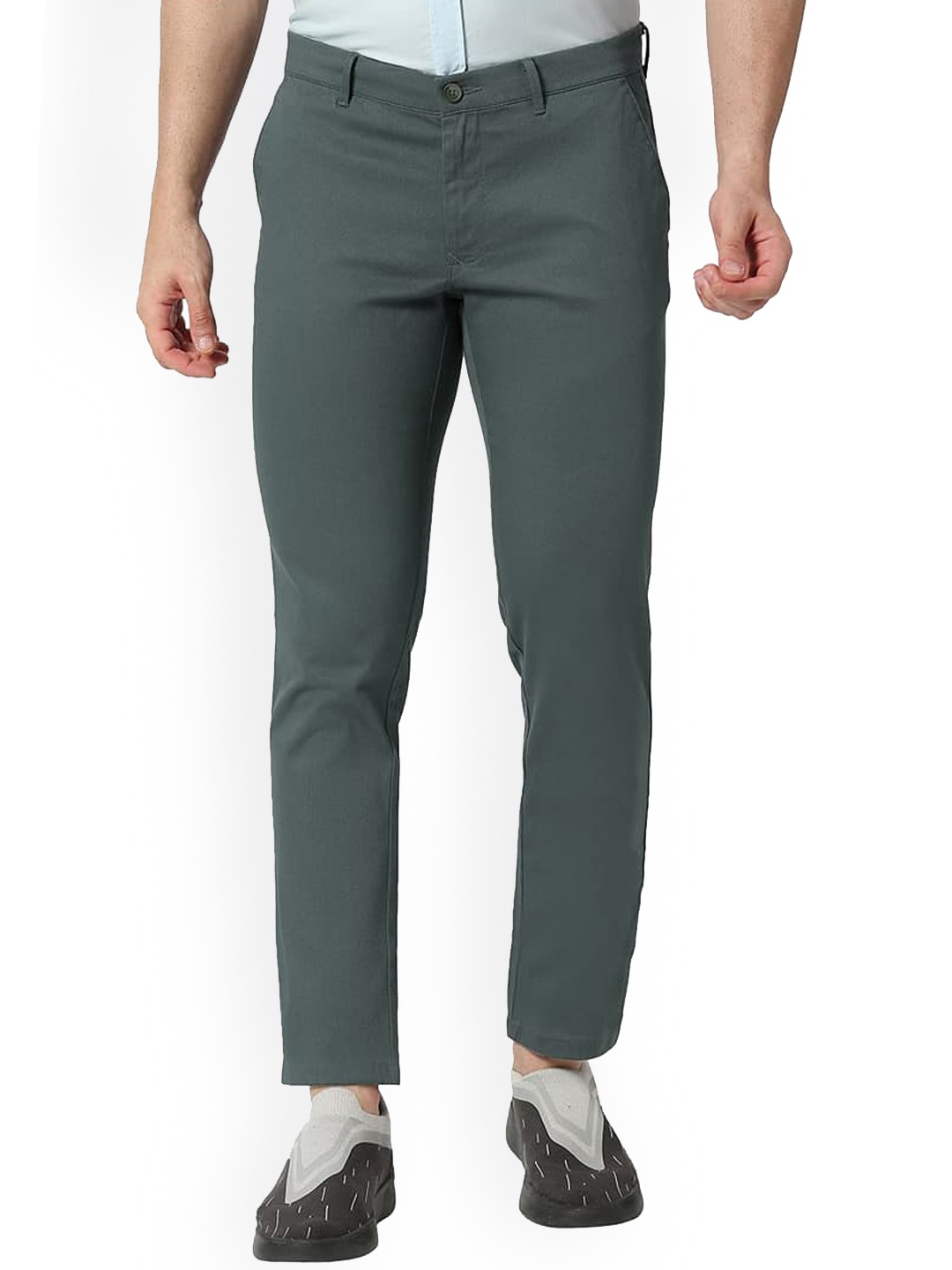 

Basics Men Slim Fit Mid-Rise Cotton Plain Regular Trousers Trousers, Green