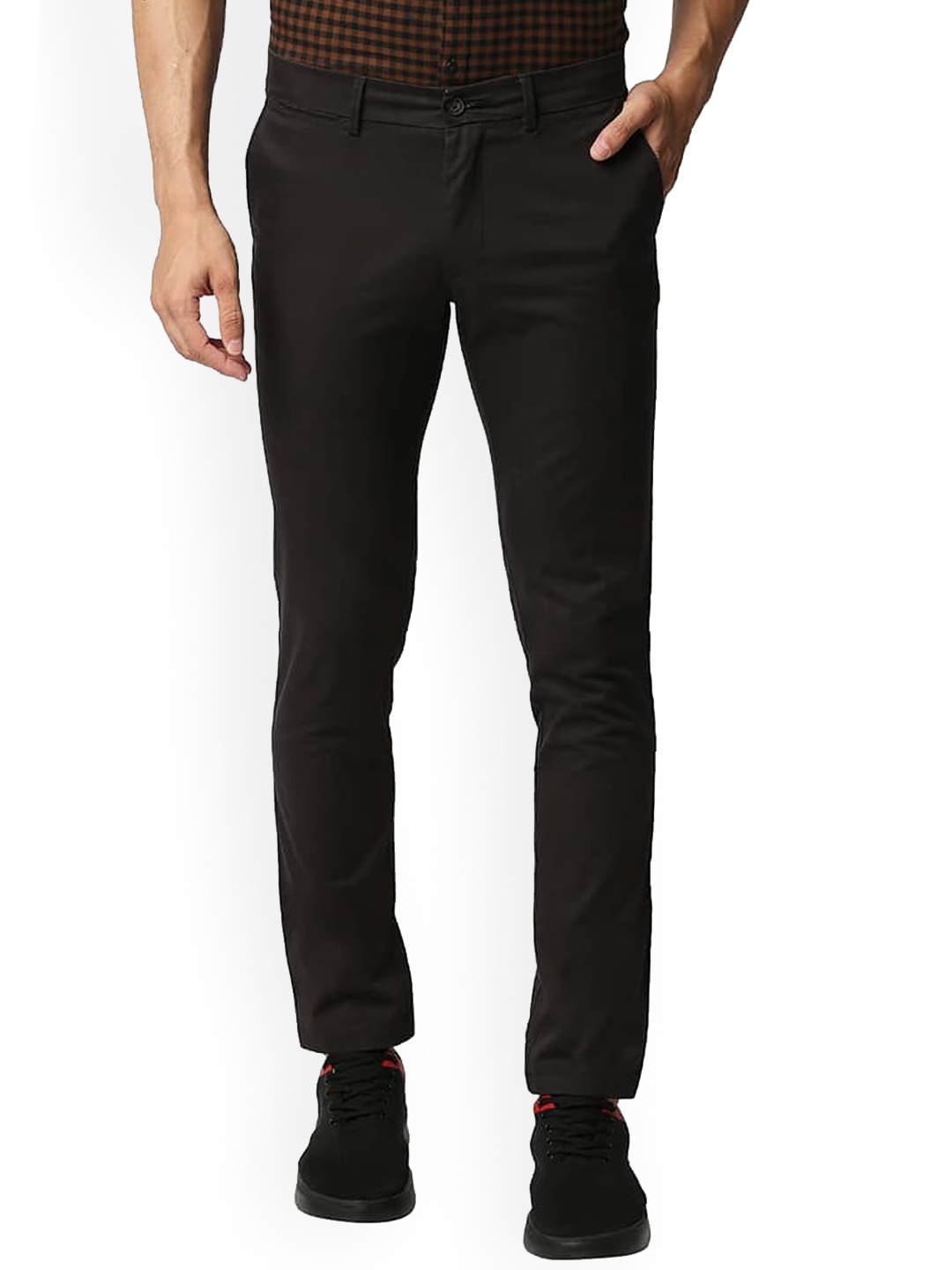 

Basics Men Slim Fit Mid-Rise Plain Cotton Regular Trousers, Black