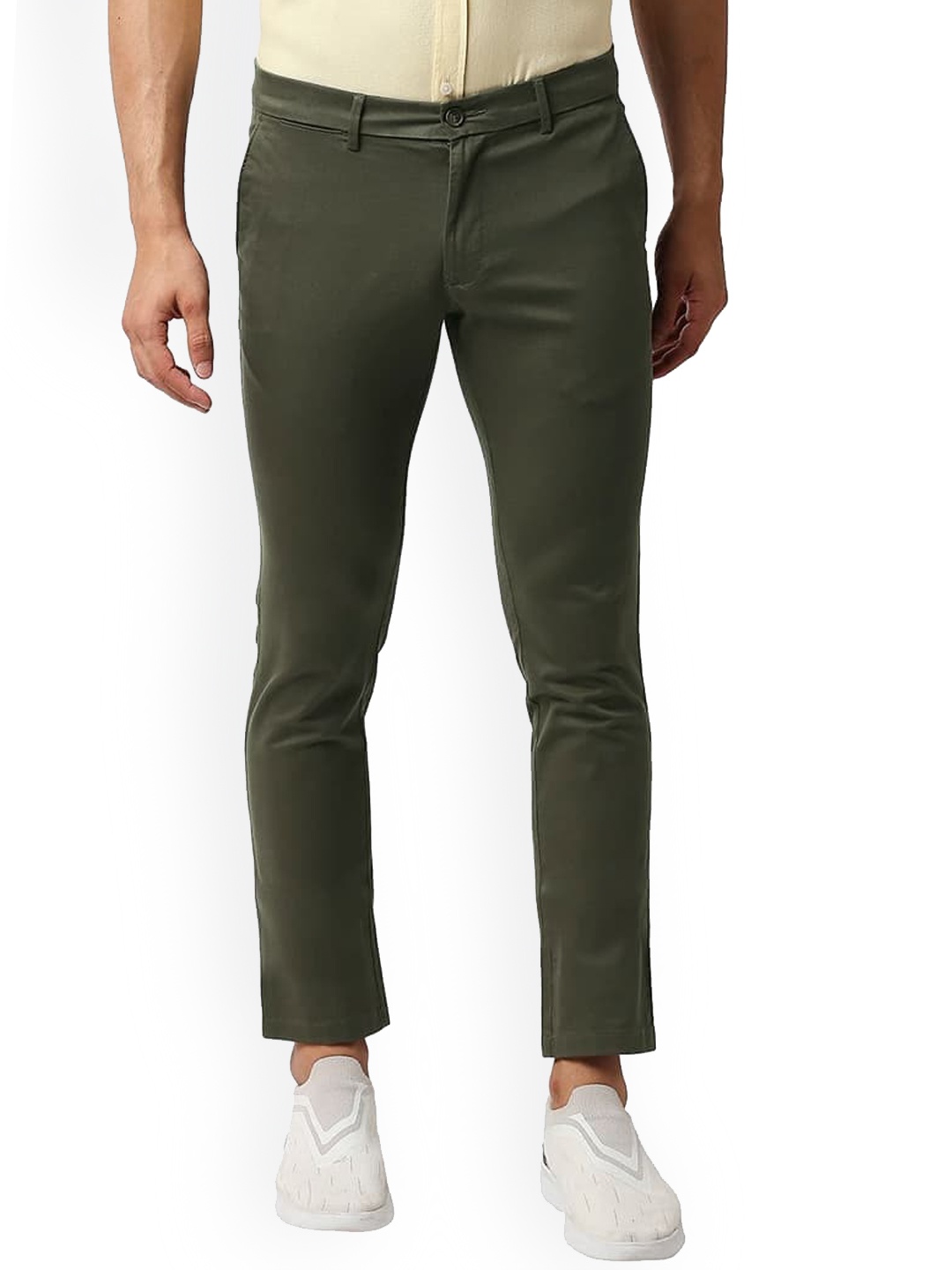 

Basics Men Slim Fit Mid-Rise Chinos Trousers, Green