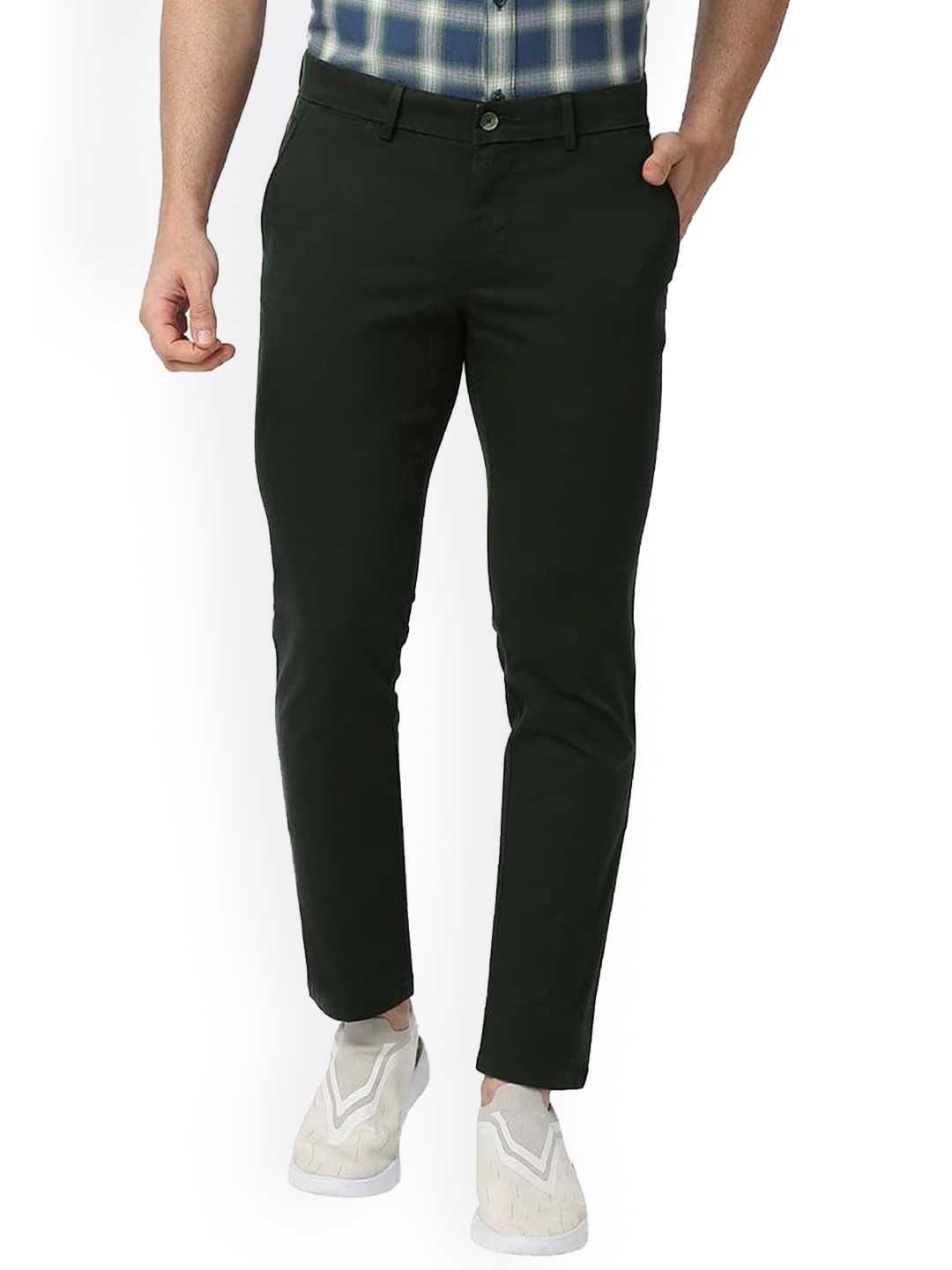 

Basics Spruce Skinny Fit Mid-Rise Cotton Stretch Regular Trousers, Green