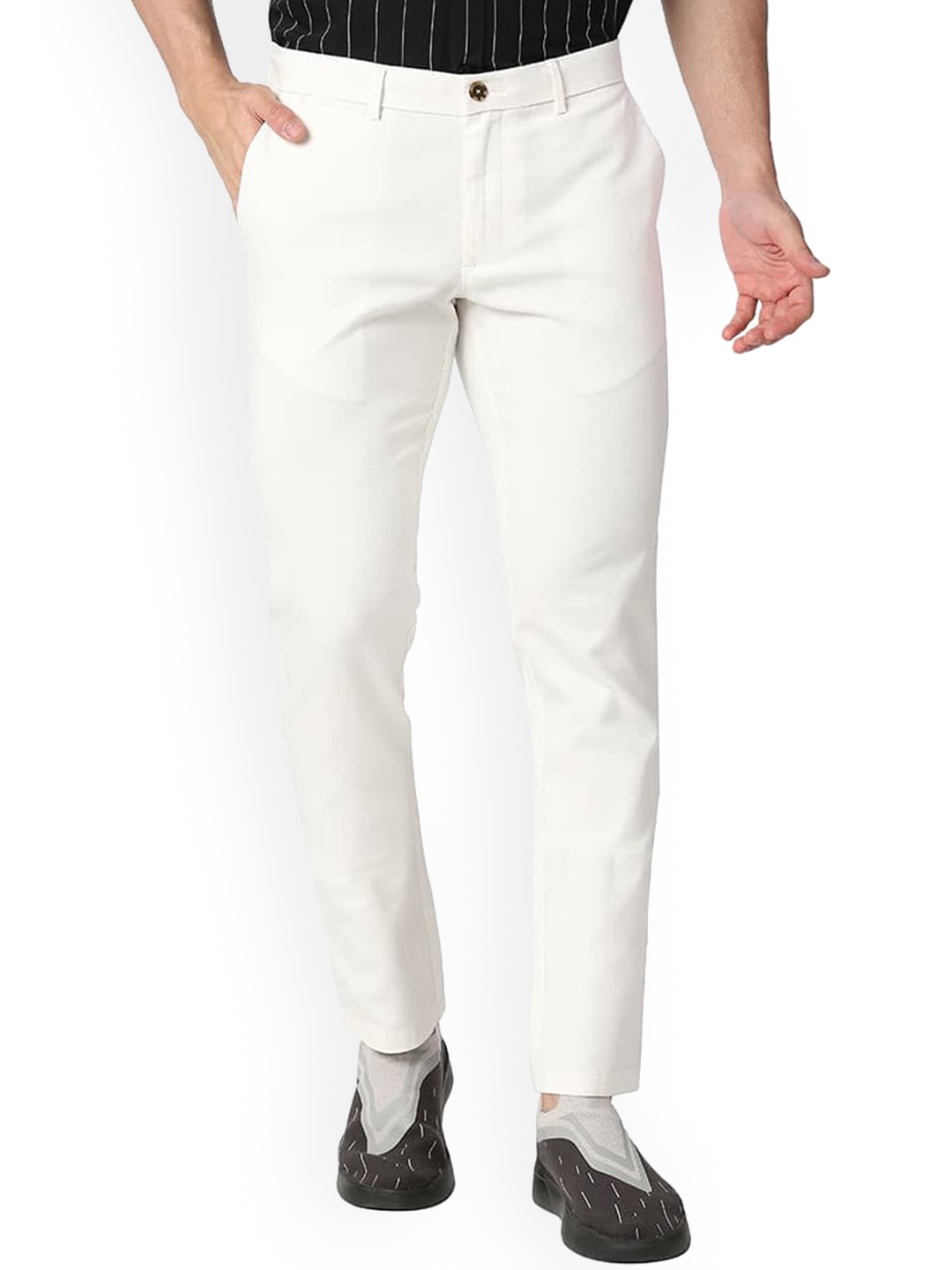 

Basics Men Slim Fit Mid Rise Cotton Trousers, White