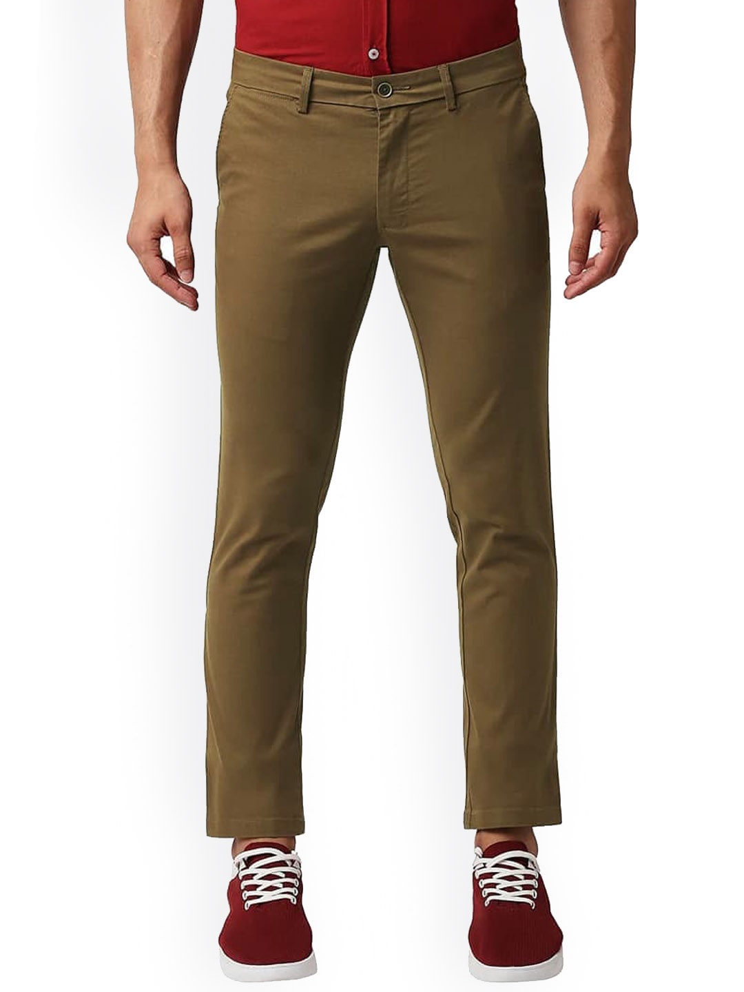 

Basics Men Slim Fit Cotton Chinos Trousers, Brown