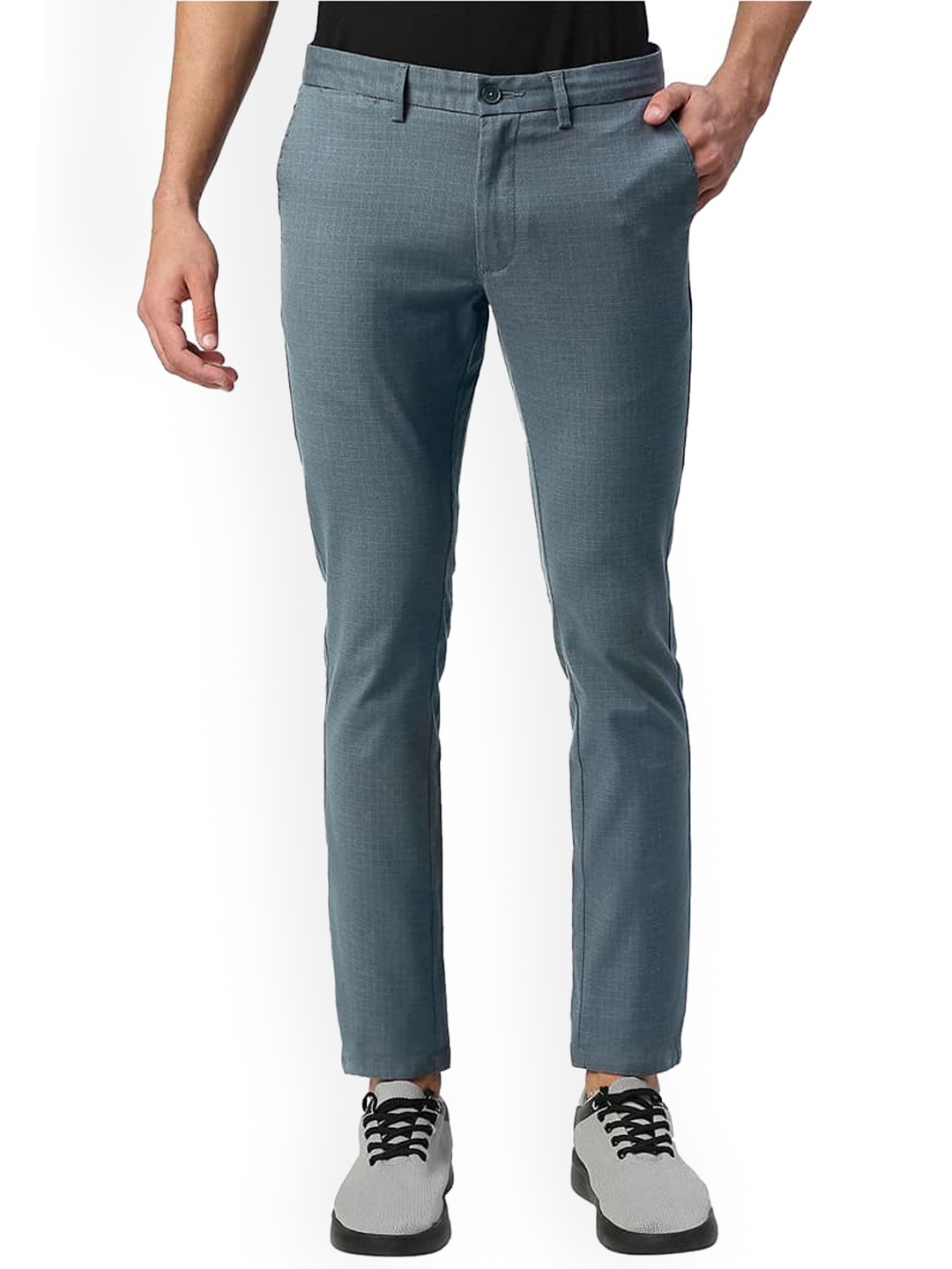 

Basics Men Slim Fit Mid Rise Cotton Trousers, Blue
