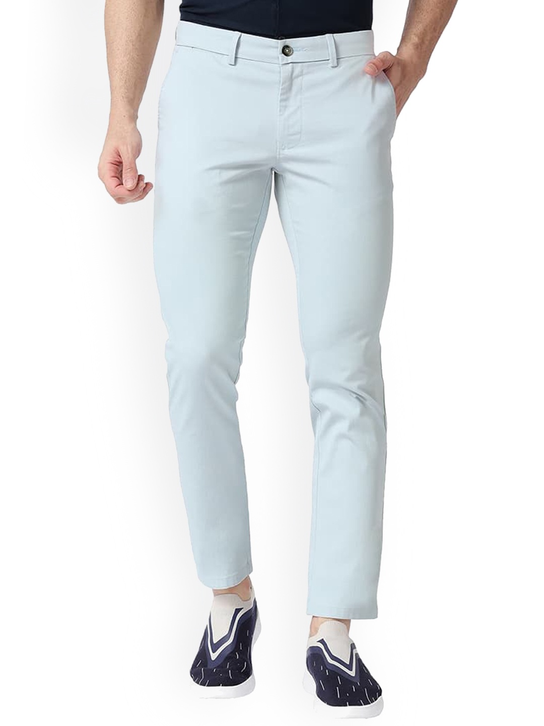

Basics Men Slim Fit Mid-Rise Cotton Plain Regular Trousers Trousers, Grey