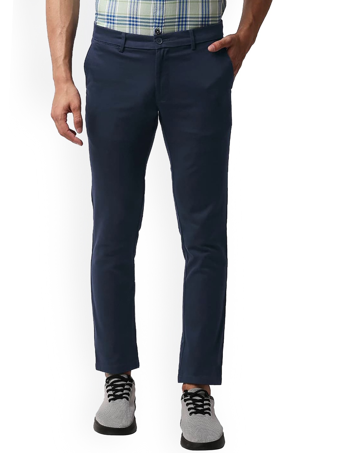 

Basics Men Slim Fit Mid Rise Cotton Trousers, Blue
