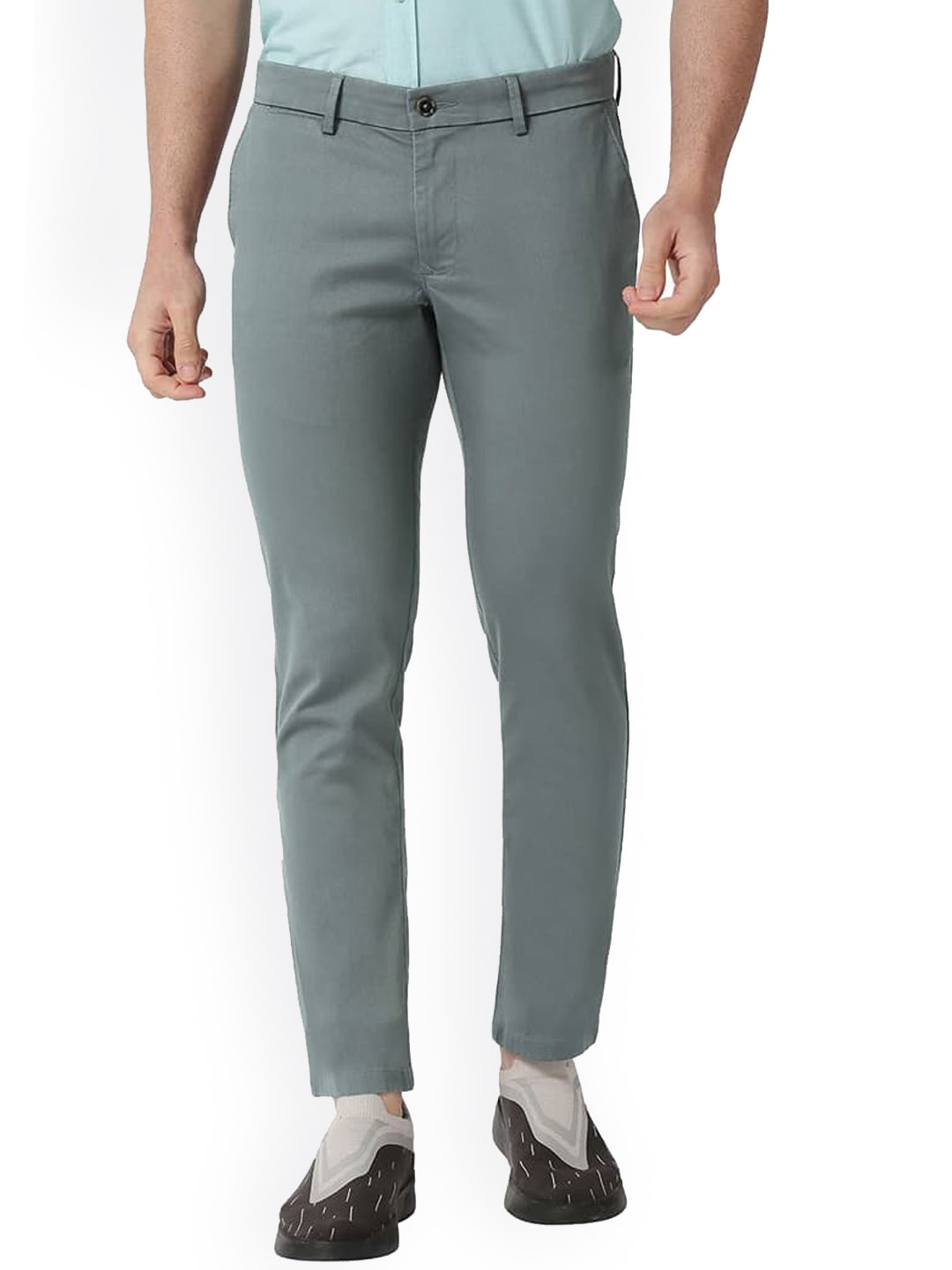 

Basics Men Tapered Fit Mid-Rise Cotton Trousers, Green