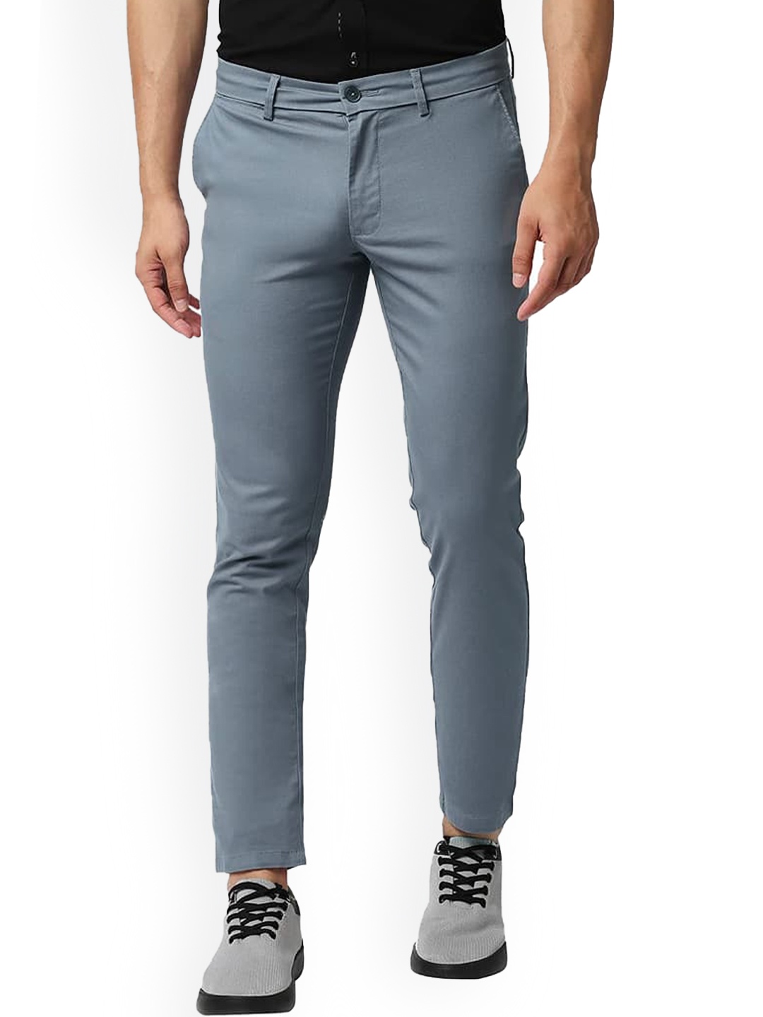 

Basics Windward Men Tapered Fit Mid-Rise Cotton Stretch Chinos Trousers, Blue