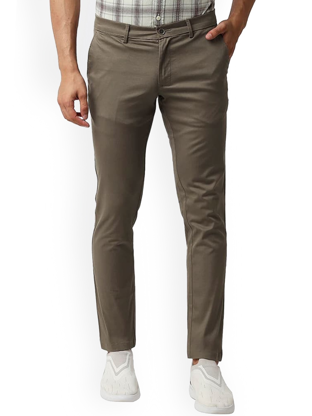 

Basics Men Slim Fit Mid-Rise Cotton Plain Regular Trousers Trousers, Grey
