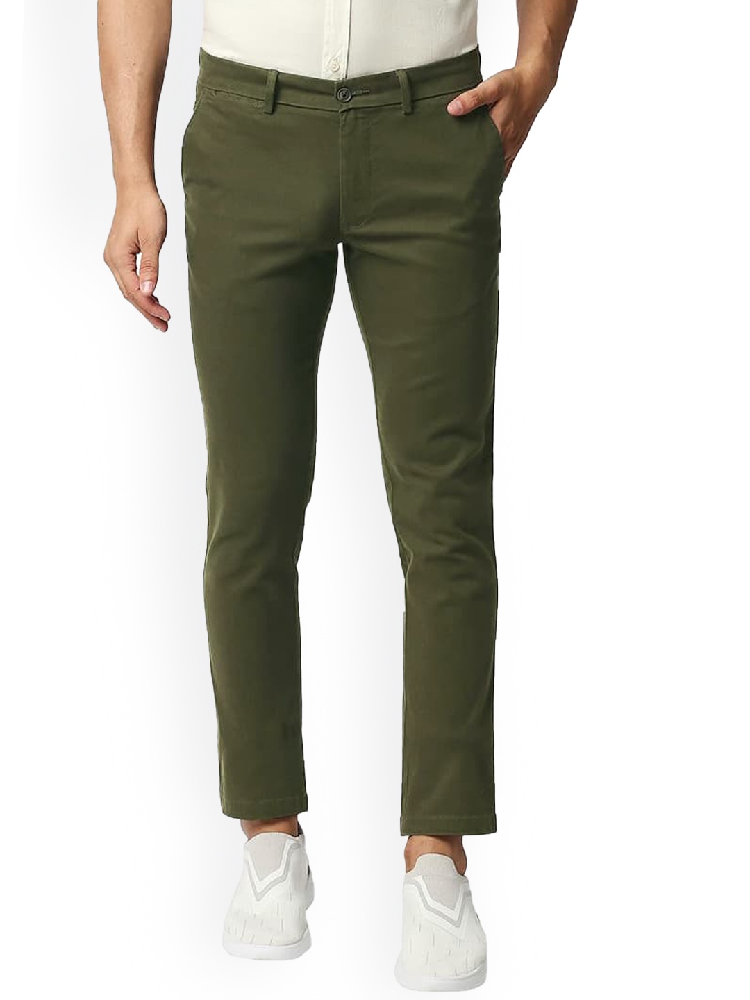 

Basics Men Slim Fit Cotton Chinos Trousers, Green