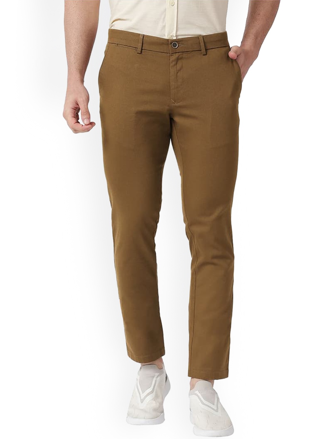 

Basics Men Mid-Rise Plain Slim Fit Chinos Cotton Trouser, Brown