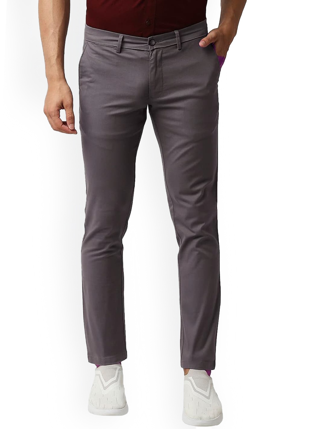 

Basics Men Mid-Rise Plain Tapered Fit Cotton Trousers, Grey