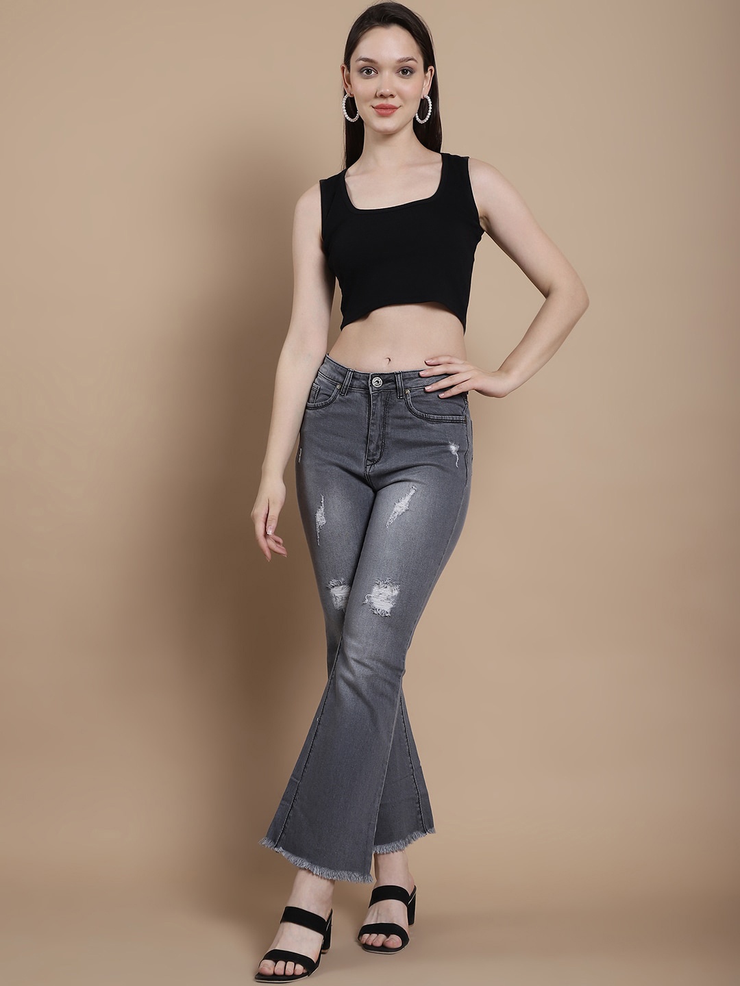 

urSense Square Neck Sleeveless Cotton Rib Tank Crop Top, Black