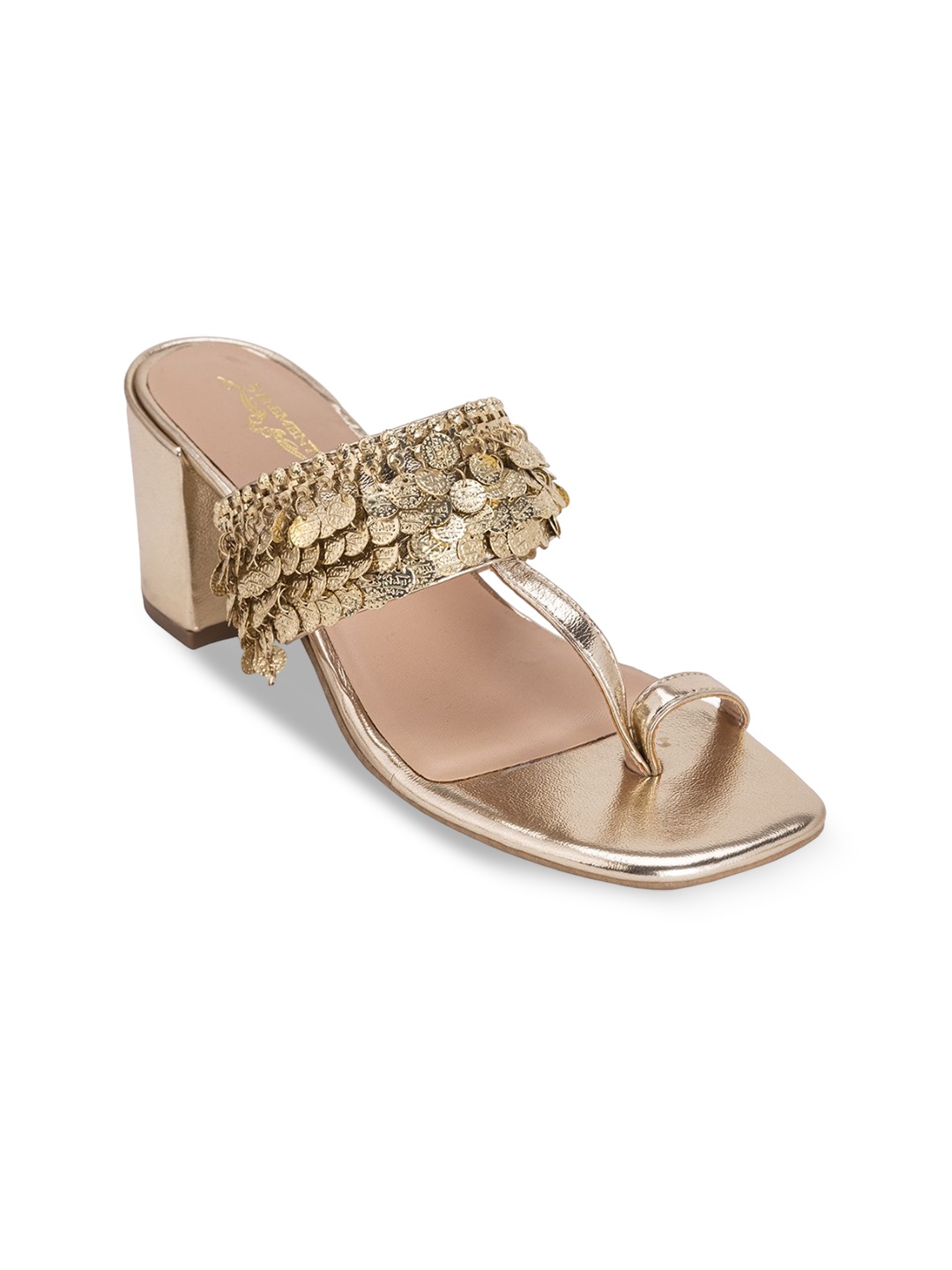 

5 ELEMENTS Embellished Block Heels, Gold