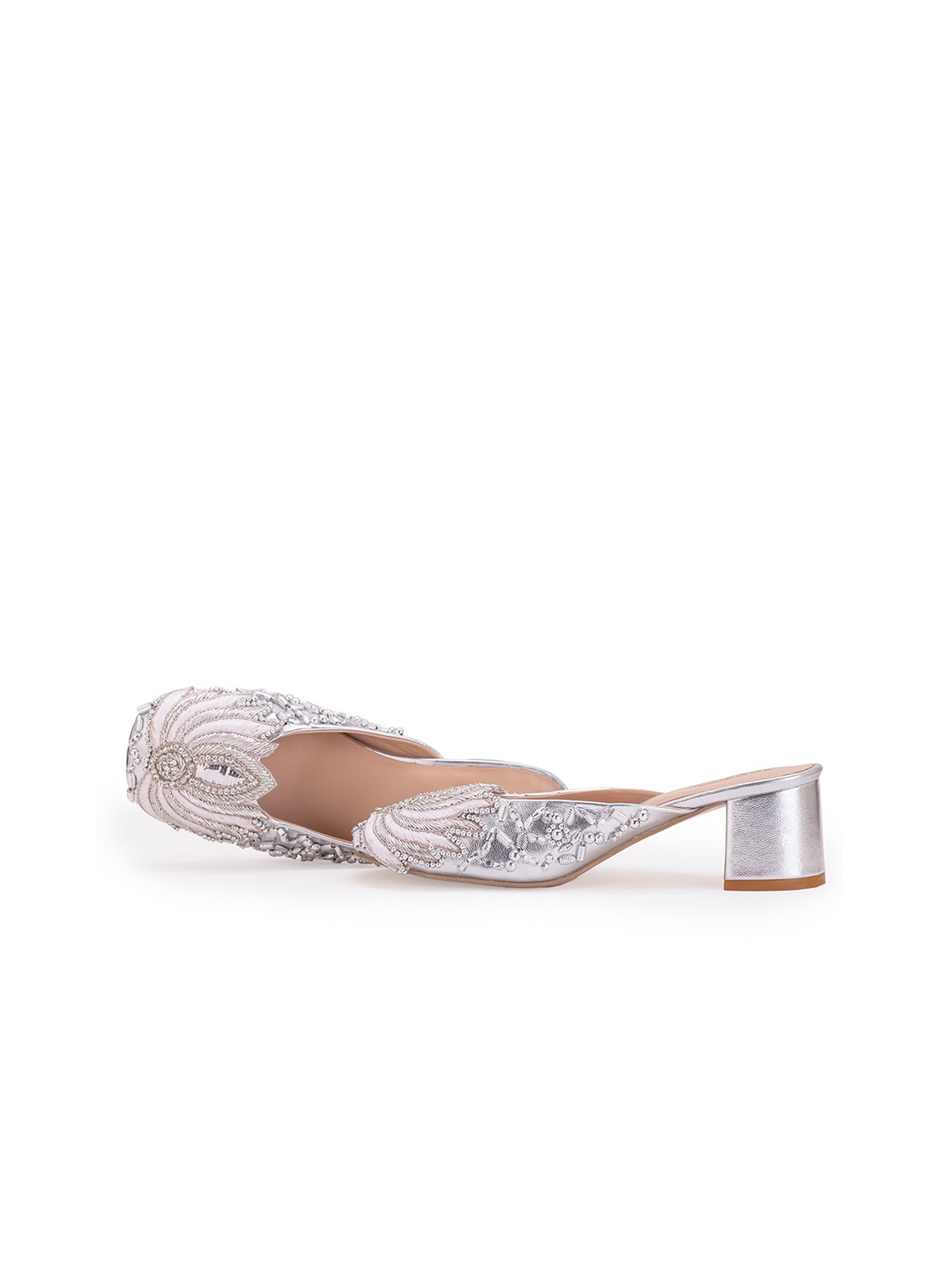 

5 ELEMENTS Embellished Block Heeled Mules, Silver