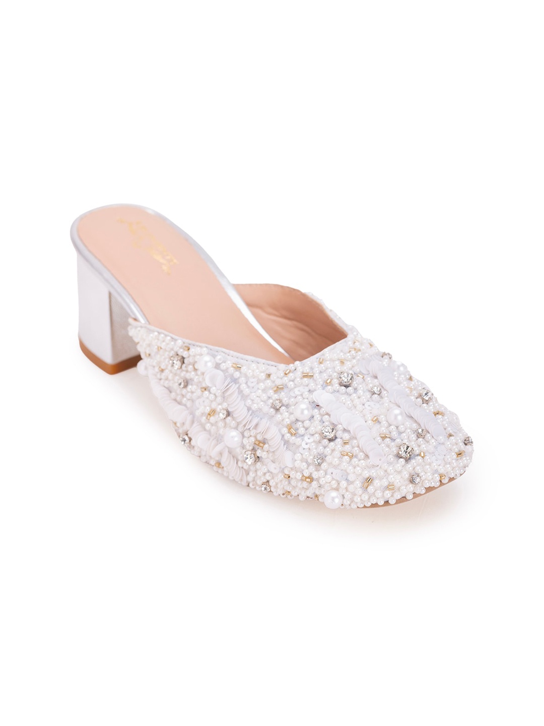 

5 ELEMENTS Embellished Block Heeled Mules, White