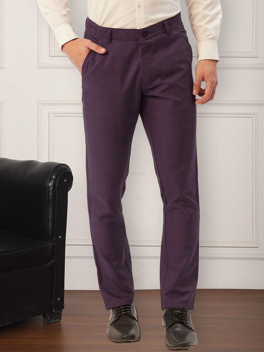 

JAINISH Men Relaxed Tapered Fit Pure Cotton Formal Trouser, Maroon