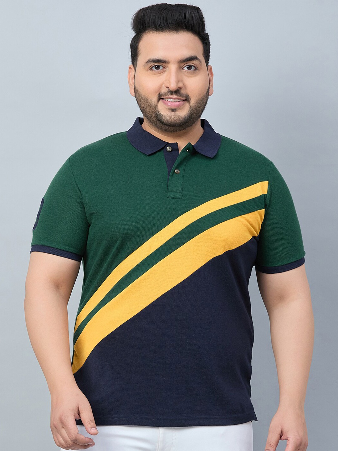 

AUSTIVO Plus Size Colourblocked Polo Collar Regular Fit T-shirt, Green