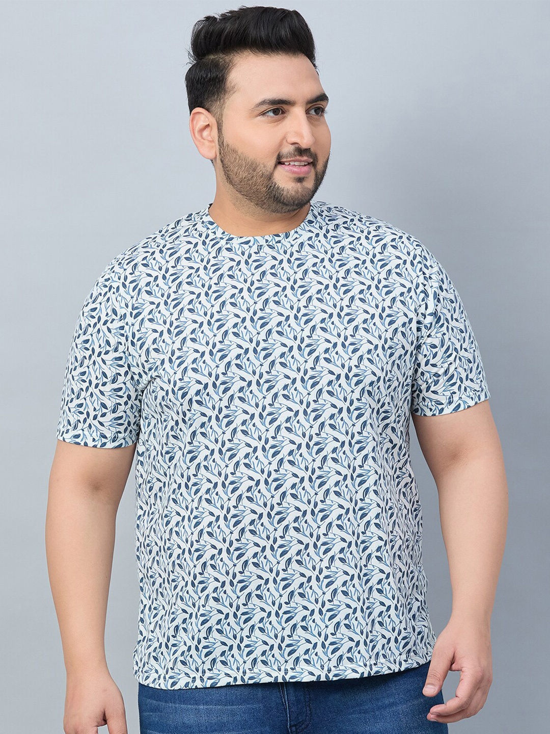 

AUSTIVO Plus Size Floral Printed T-shirt, Blue