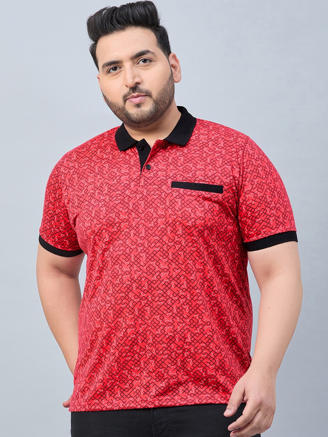 

AUSTIVO Plus Size Polo Collar Cotton T-shirt, Red
