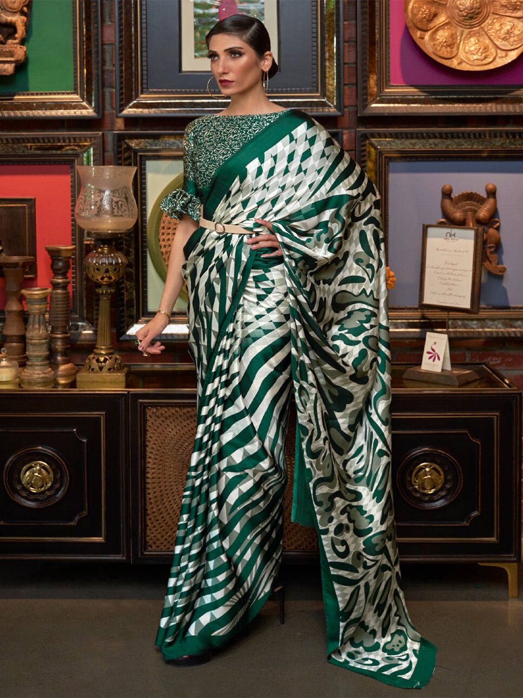 

MySilkLove Floral Satin Saree, White
