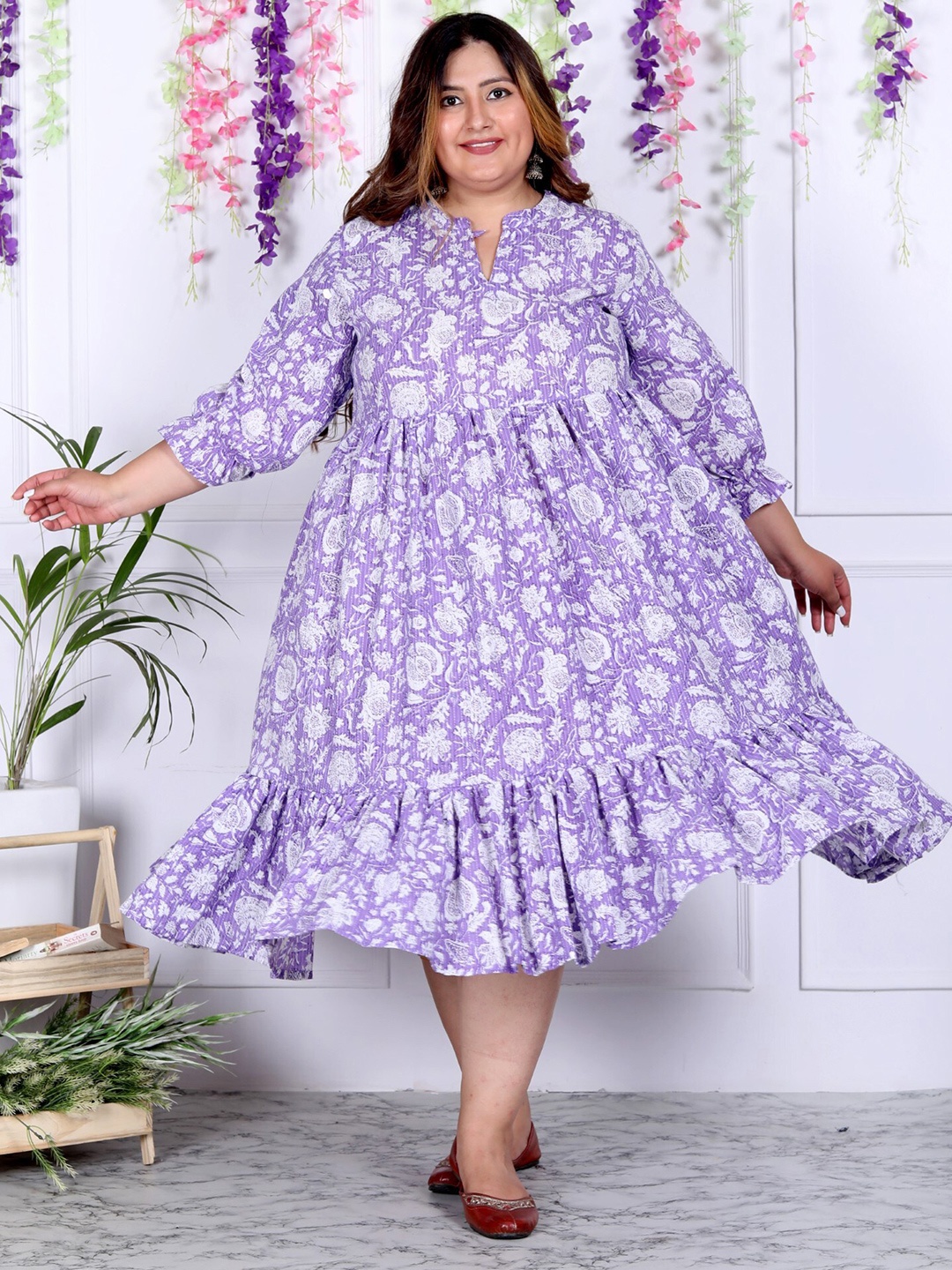 

KALINI Floral Printed Plus Size Fit & Flare Midi Dress, Purple