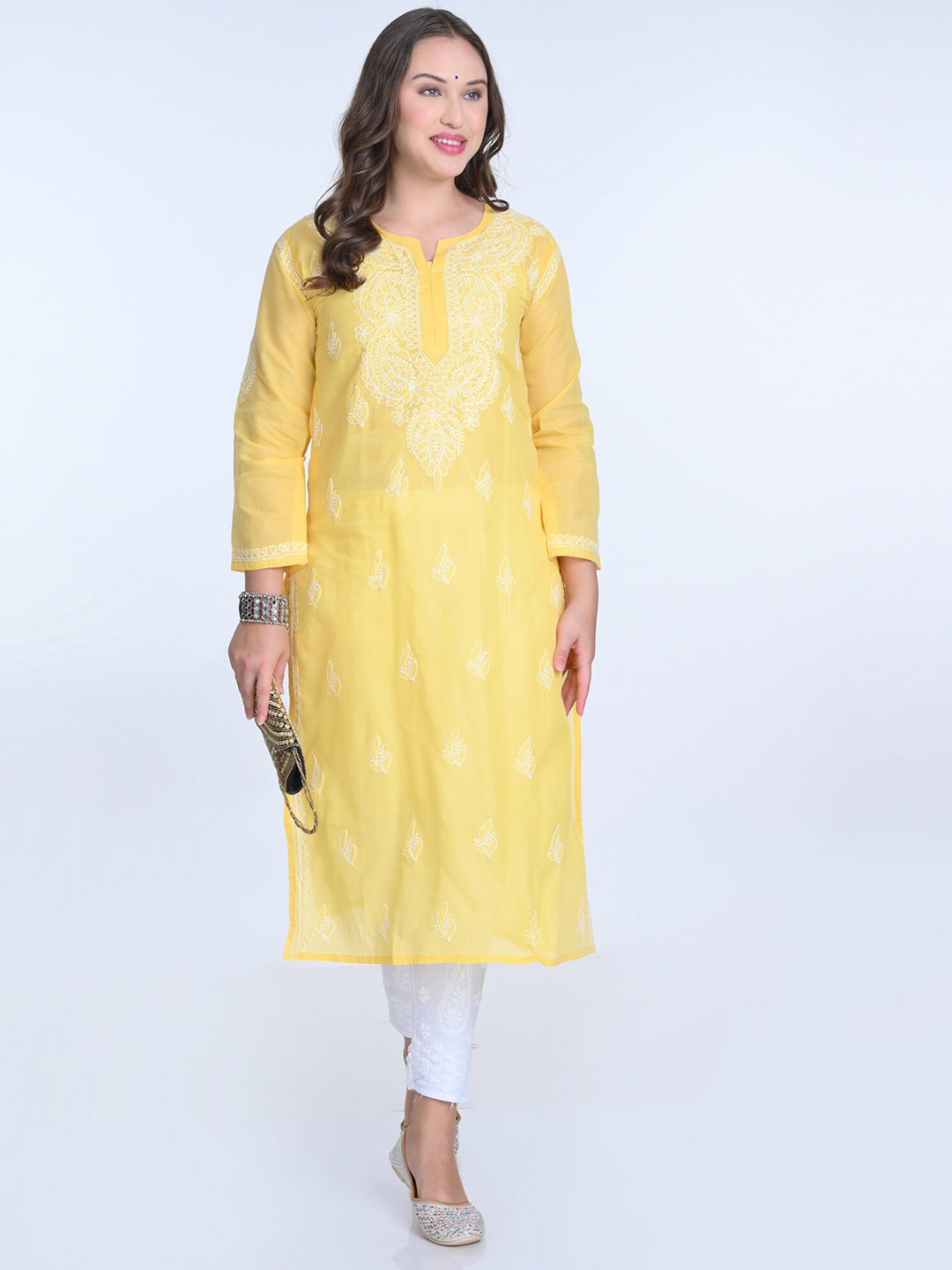 

KHAKA Embroidered Cotton Straight Kurta, Yellow