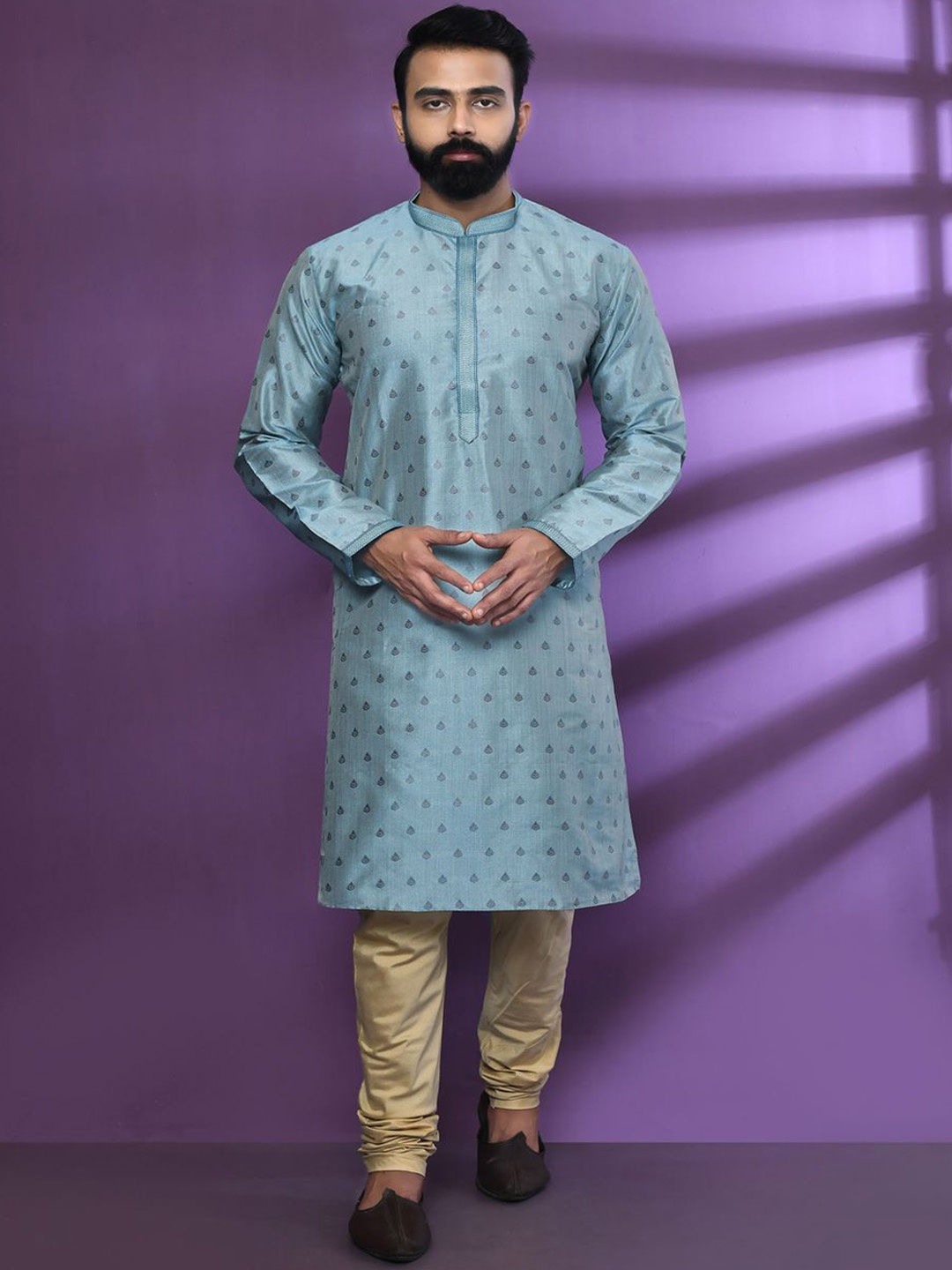 

HU - Handcrafted Uniquely Ethnic Motifs Woven Design Kurta, Turquoise blue