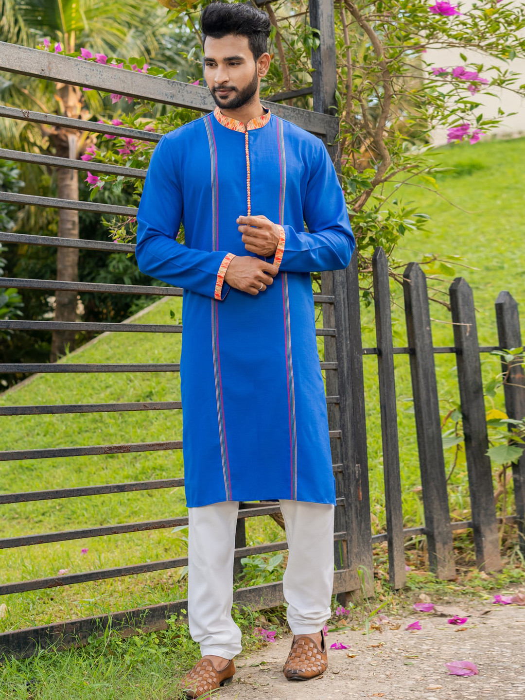 

HU - Handcrafted Uniquely Mandarin Collar Straight Kurta, Blue
