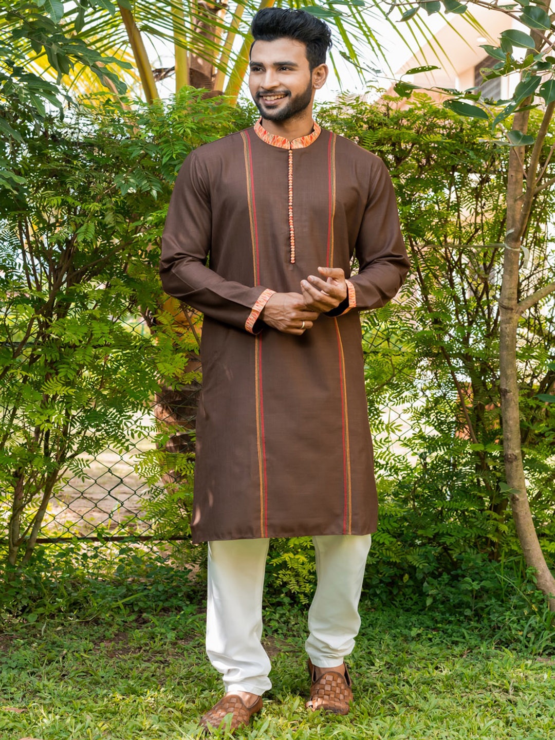 

HU - Handcrafted Uniquely Mandarin Collar Straight Kurta, Coffee brown