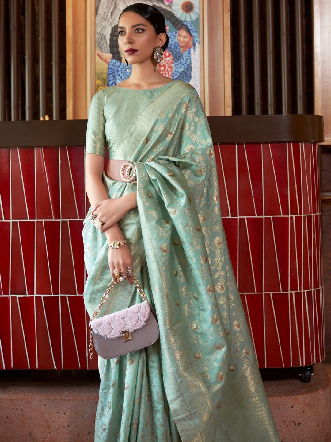 

MySilkLove Woven Design Zari Tussar Saree, Green