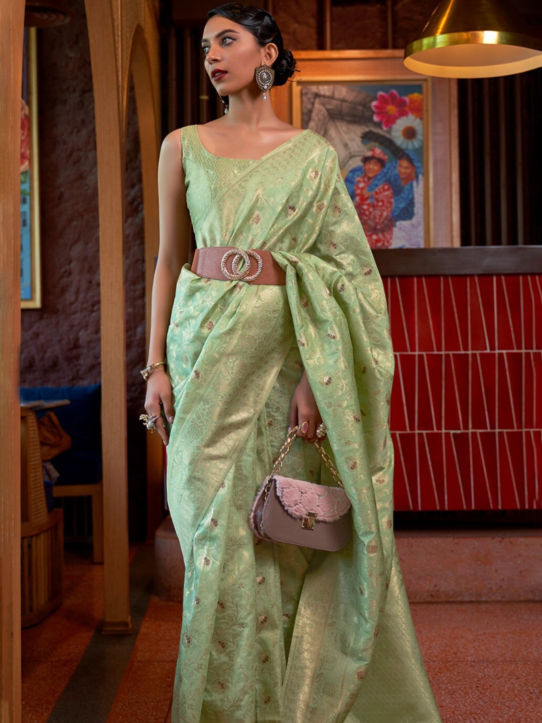 

MySilkLove Woven Design Zari Tussar Saree, Green
