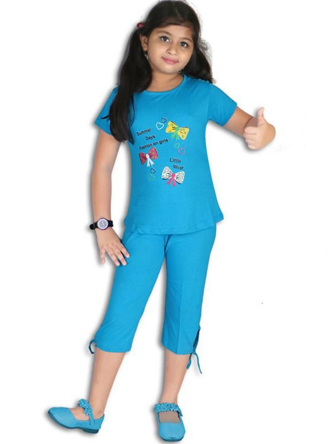 

BAESD Girls Printed Organic Cotton Top With Capris, Blue