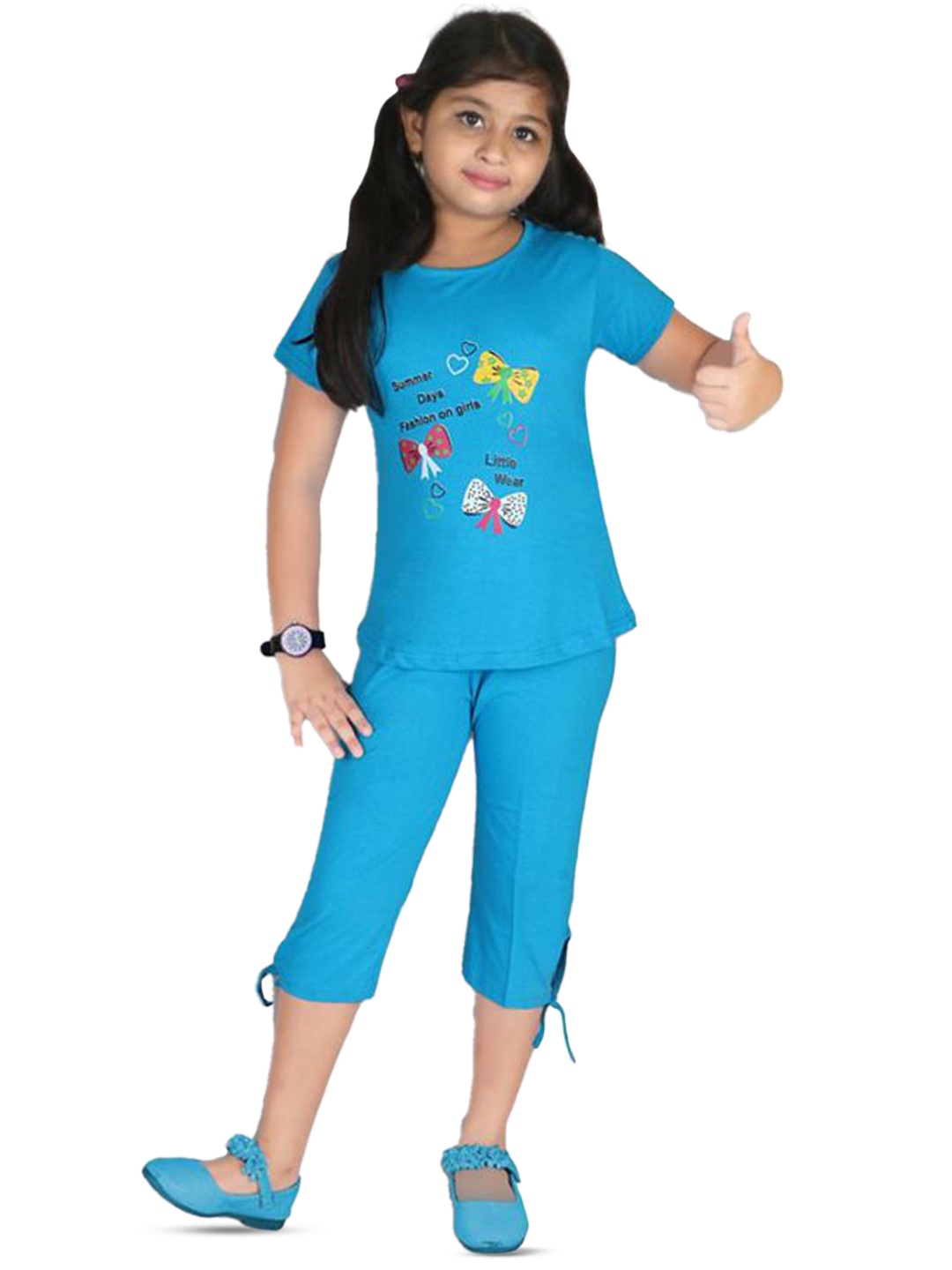 

BAESD Girls Printed Top with Capris, Blue