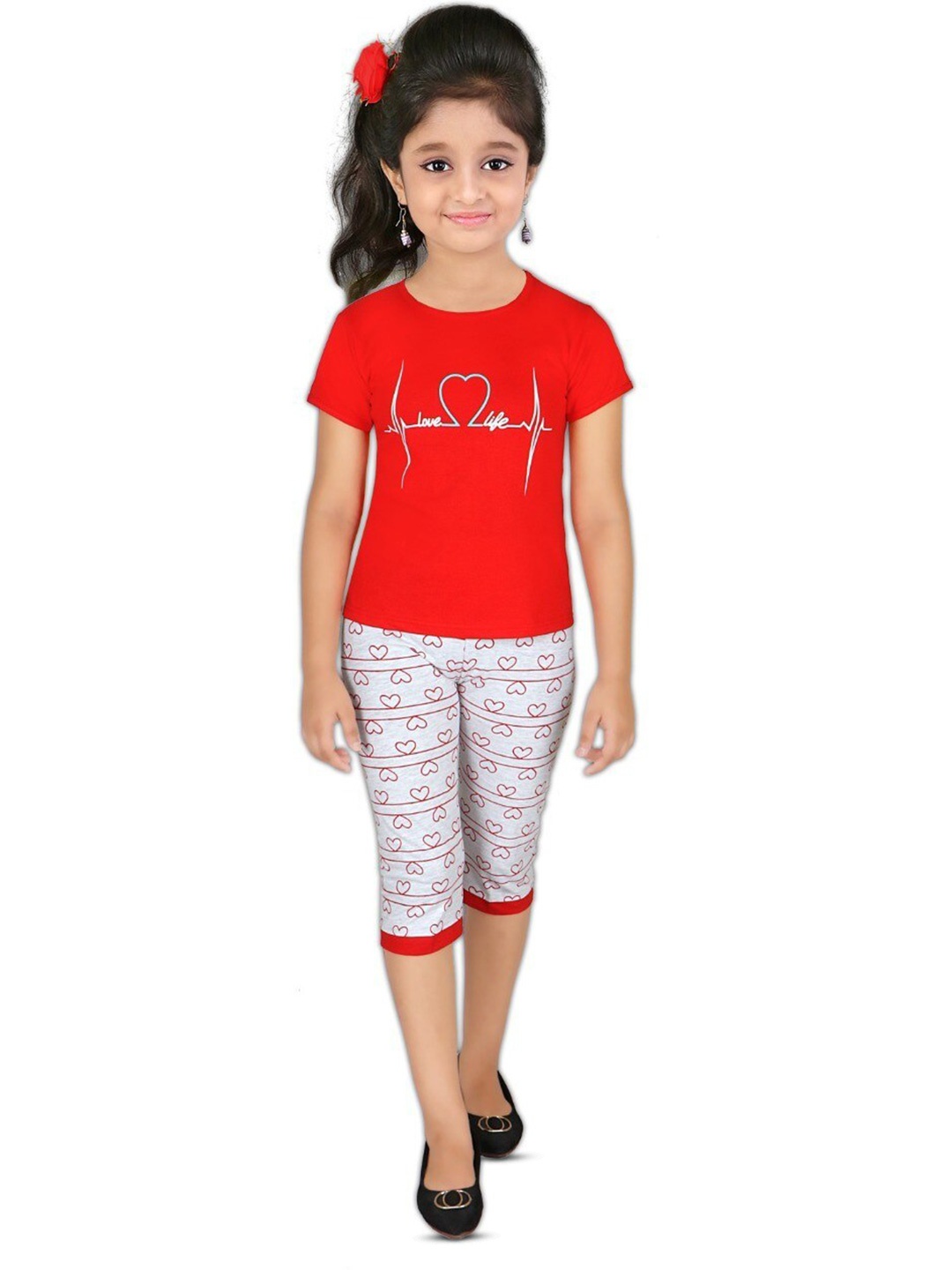

BAESD Girls Printed Organic Cotton Top With Capris, Red