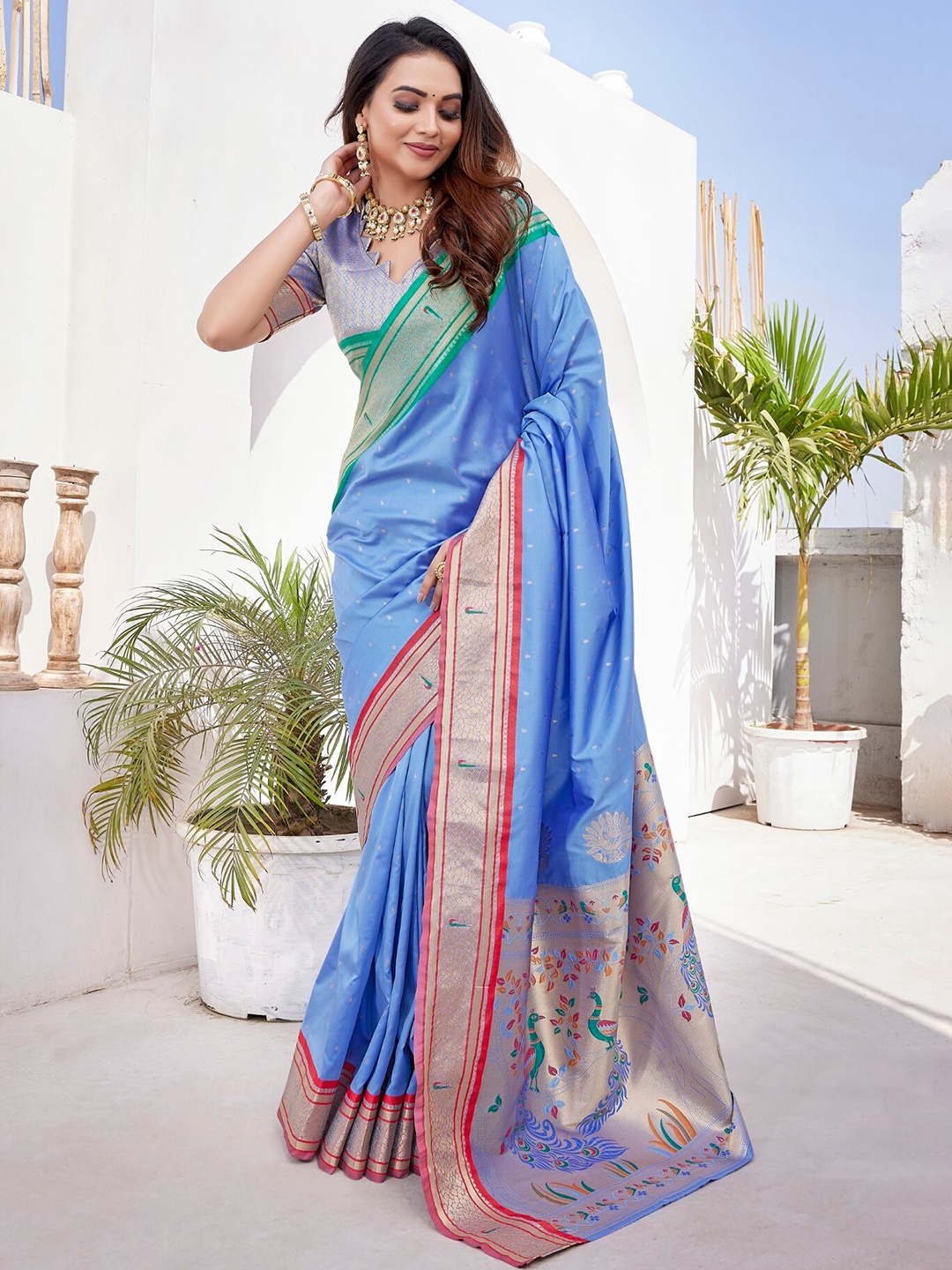 

LeeliPeeri Designer Woven Design Zari Silk Blend Designer Chanderi Saree, Blue