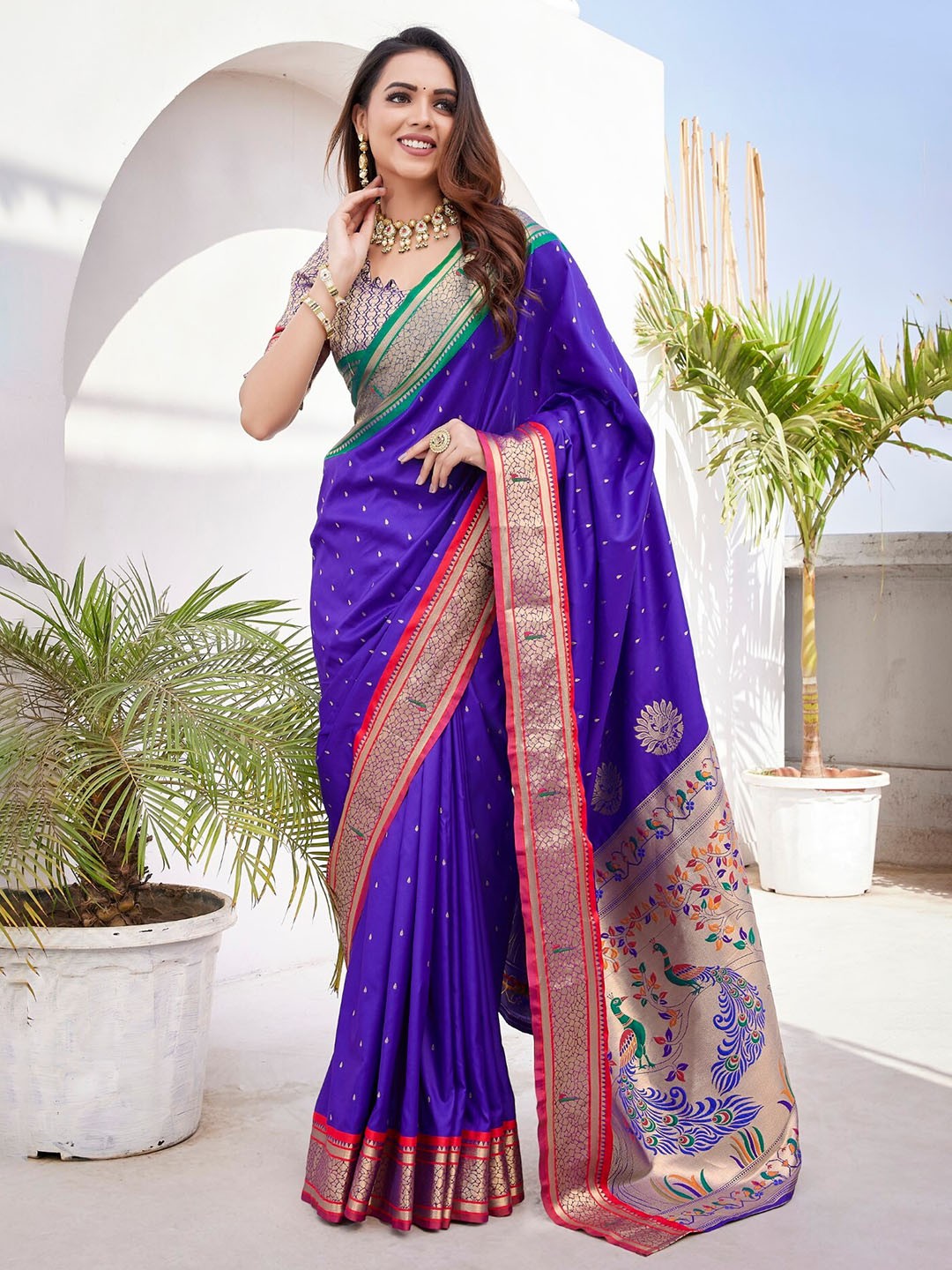 

LeeliPeeri Designer Woven Design Zari Silk Blend Chanderi Saree, Purple