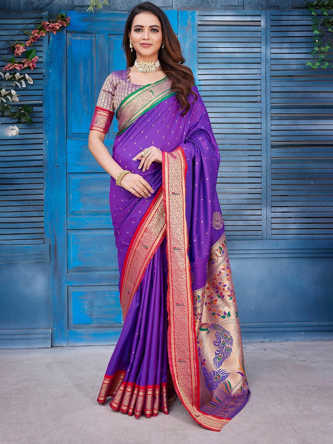 

LeeliPeeri Designer Ethnic Motifs Zari Silk Blend Chanderi Saree, Violet