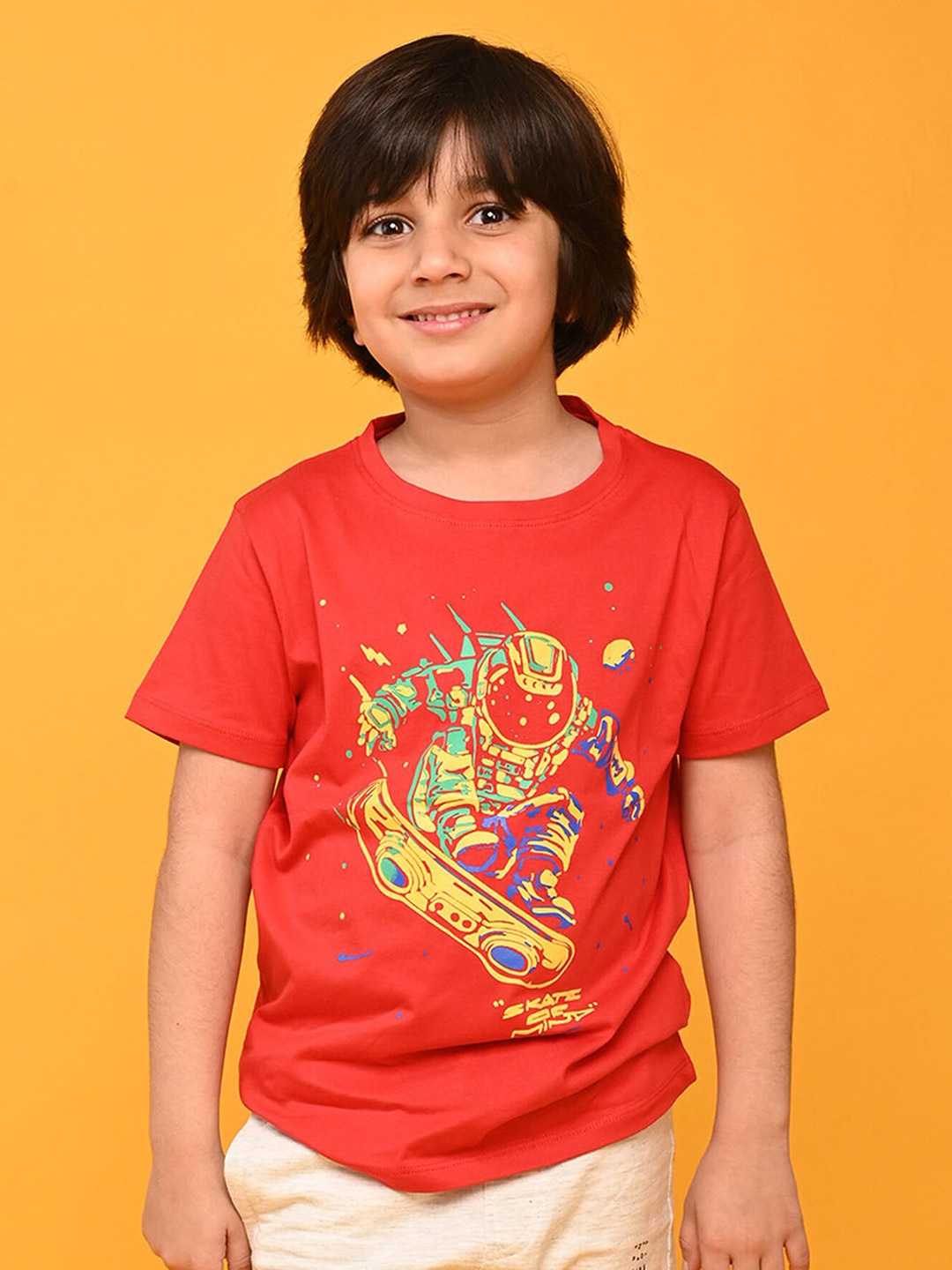 

Anthrilo Boys Graphic Printed Round Neck Short Sleeves Regular Fit Cotton T-shirt, Red