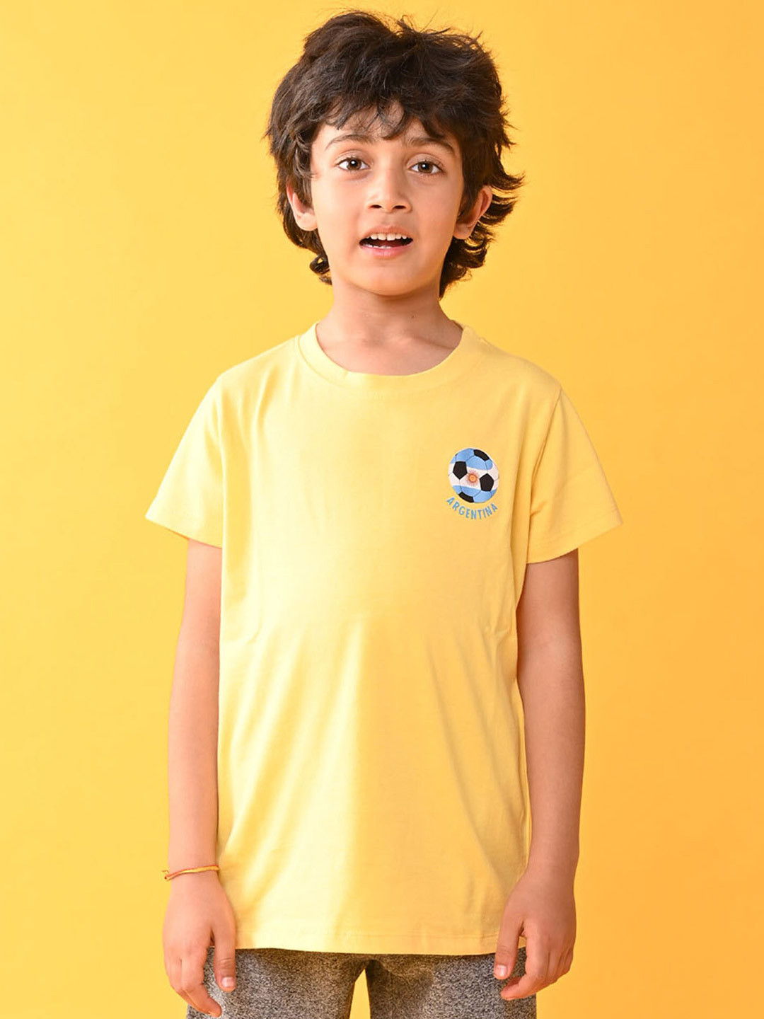 

Anthrilo Boys Round Neck Cotton T-shirt, Yellow