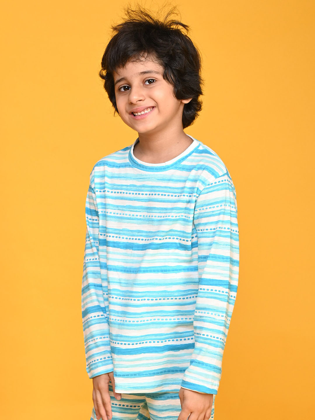 

Anthrilo Boys Striped Printed Round Neck Neck Long Sleeves Cotton T-shirt, Blue