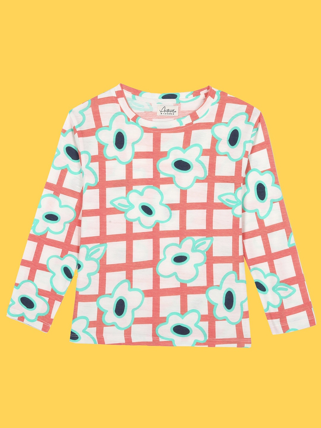 

Anthrilo Girls Floral Printed Long Sleeves Cotton Casual T-shirt, White