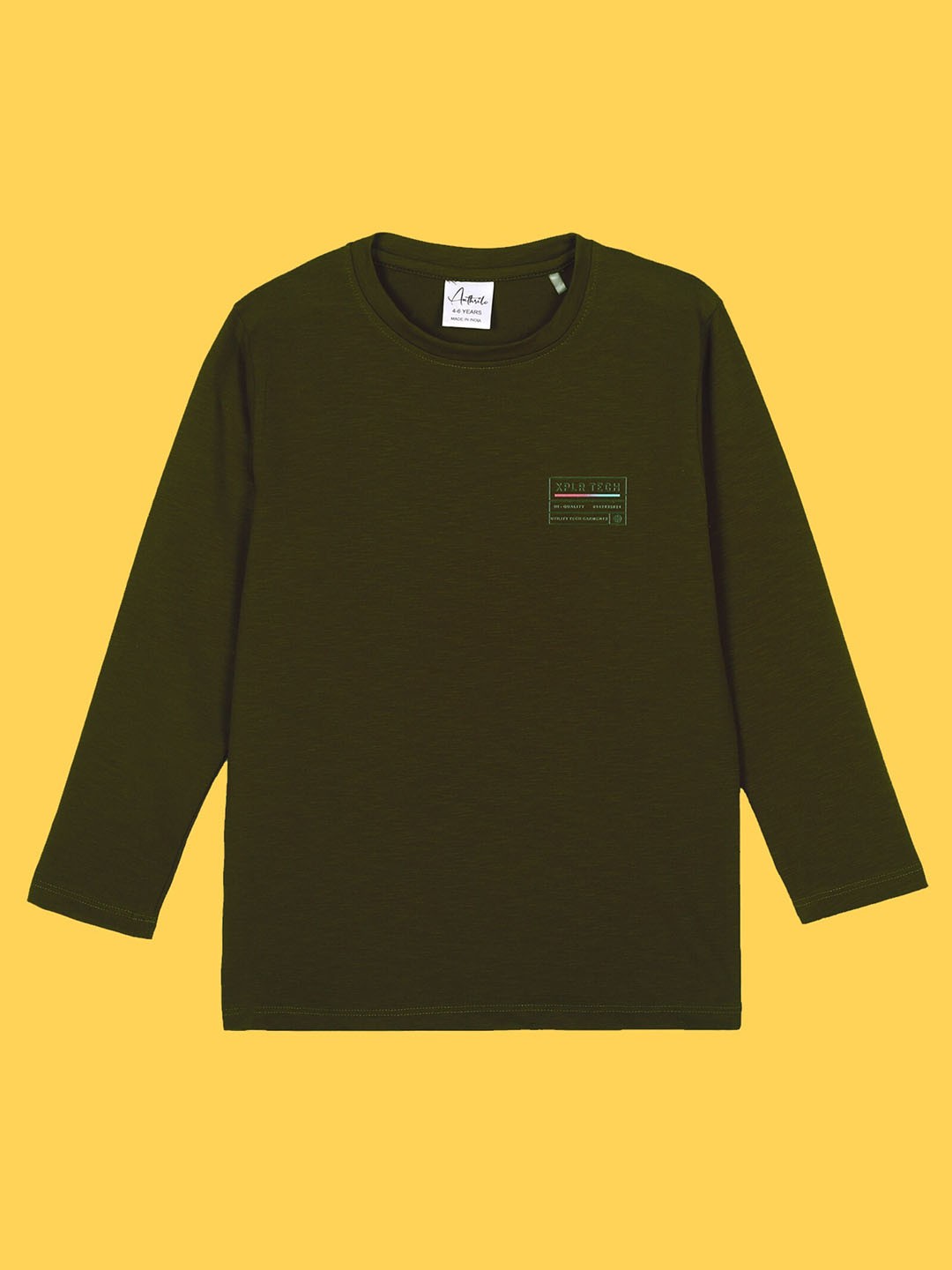 

Anthrilo Boys Round Neck Long Sleeves Regular Fit Cotton T-shirt, Olive