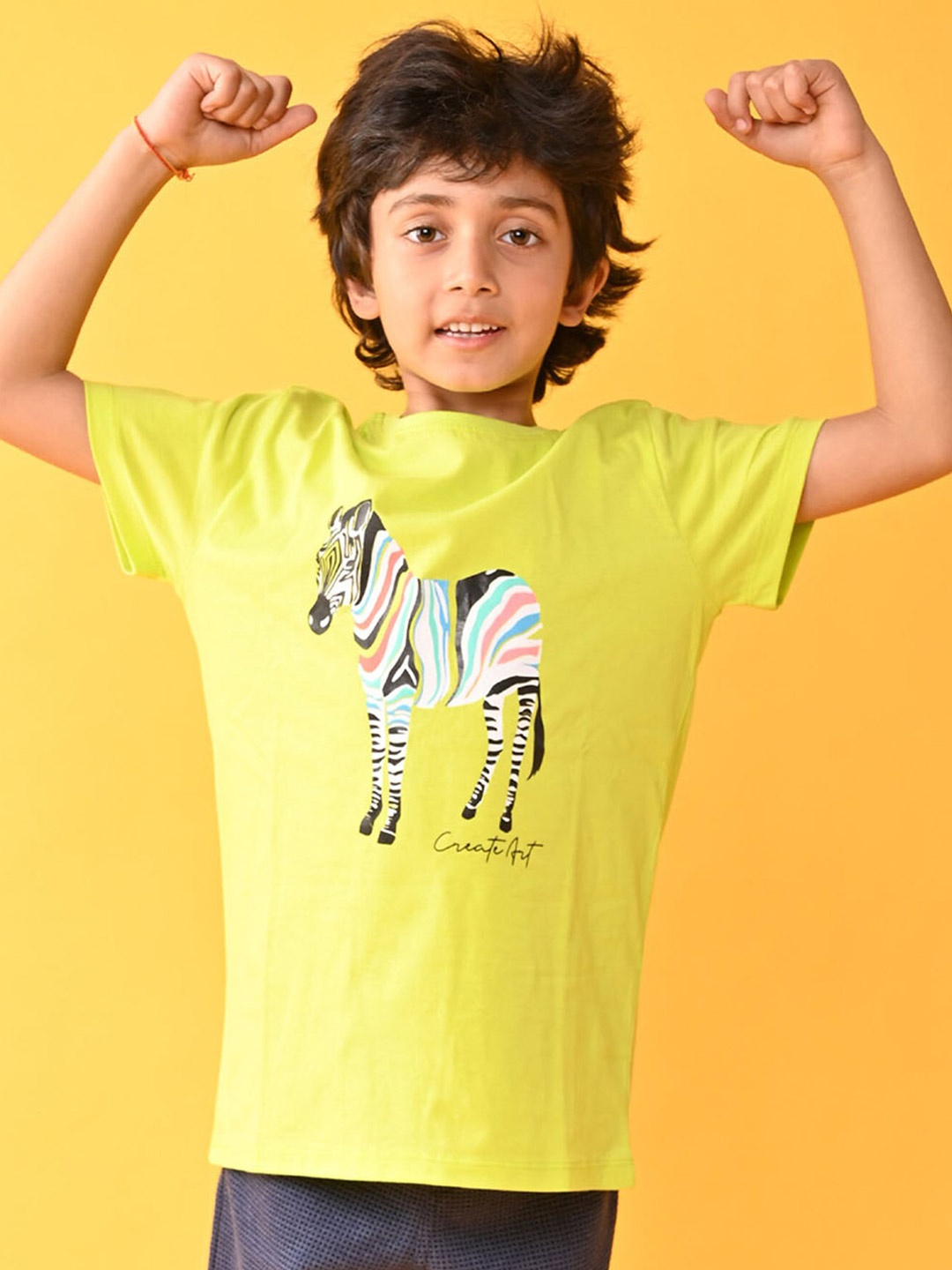 

Anthrilo Boys Graphic Printed Round Neck Cotton Regular T-shirt, Lime green