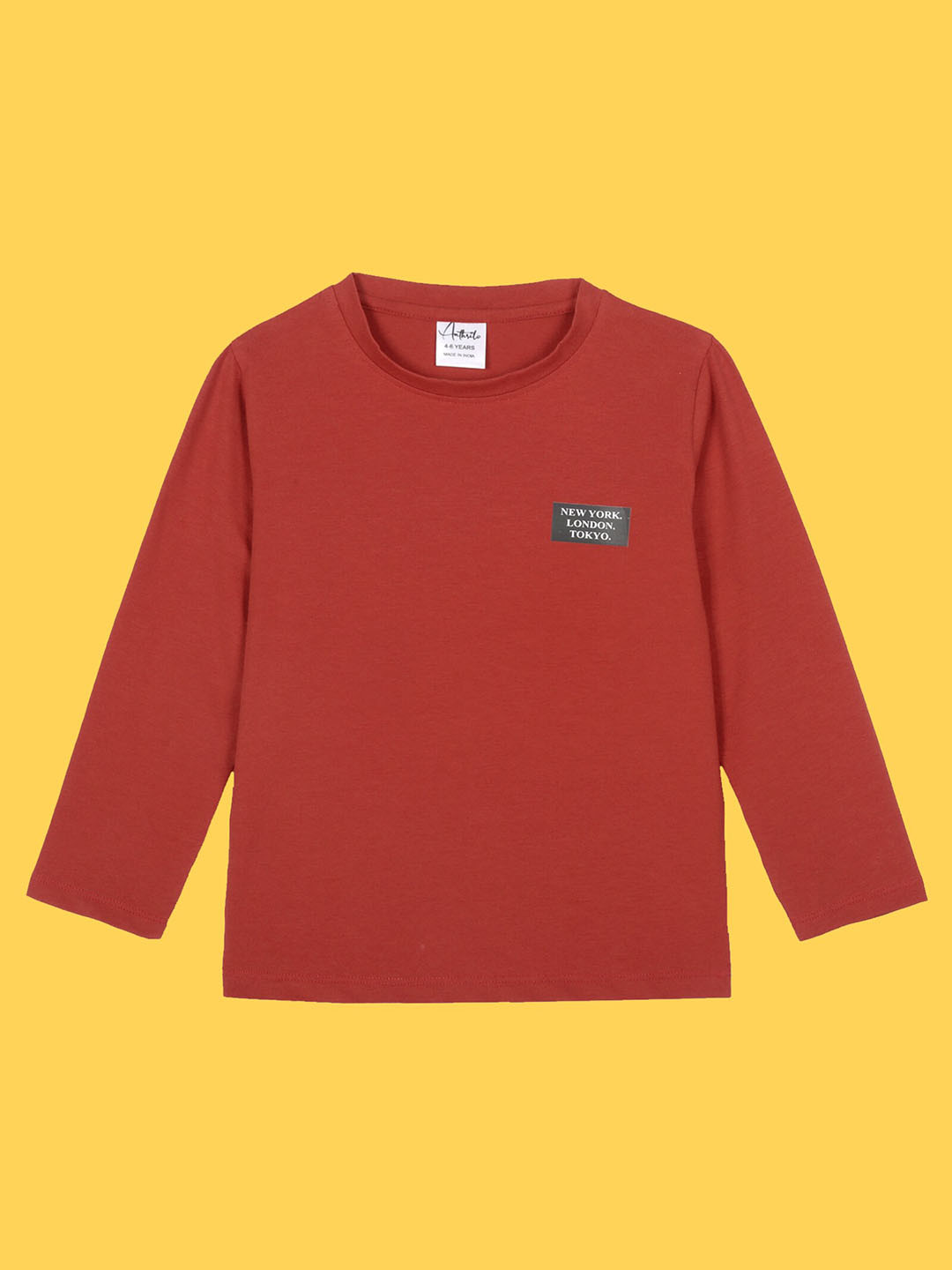 

Anthrilo Boys Solid Round Neck Long Sleeves Cotton T-shirt, Red