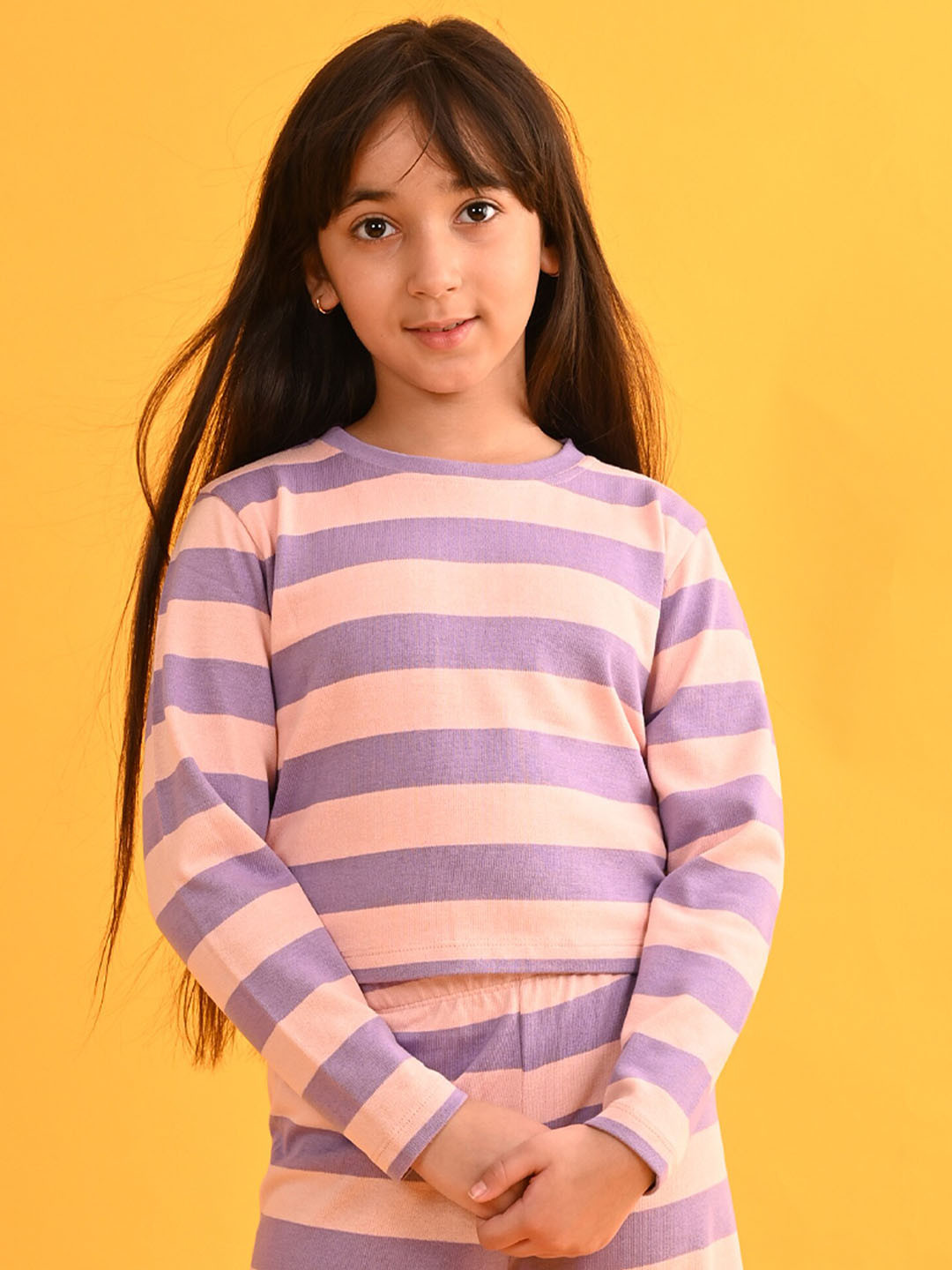 

Anthrilo Girls Striped Cotton Regular T-shirt, Pink