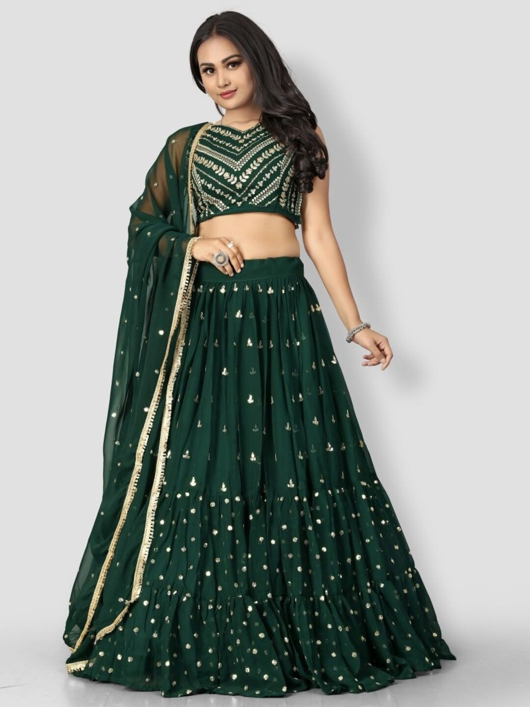 

Rujave Embroidered Semi-Stitched Lehenga & Unstitched Blouse With Dupatta, Green