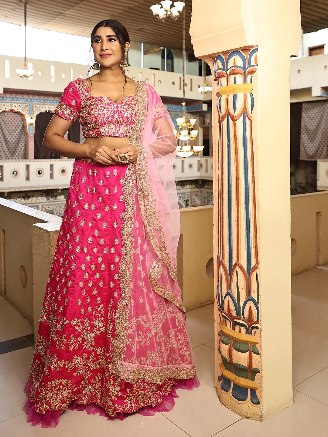 

Rujave Embellished Thread Work Semi-Stitched Lehenga & Unstitched Blouse With Dupatta, Pink