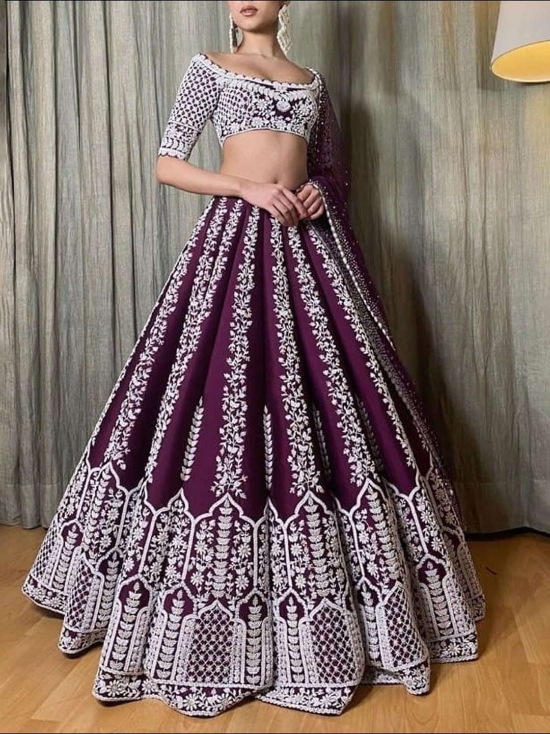 

Rujave Embellished Thread Work Semi-Stitched Lehenga & Unstitched Blouse With Dupatta, Purple